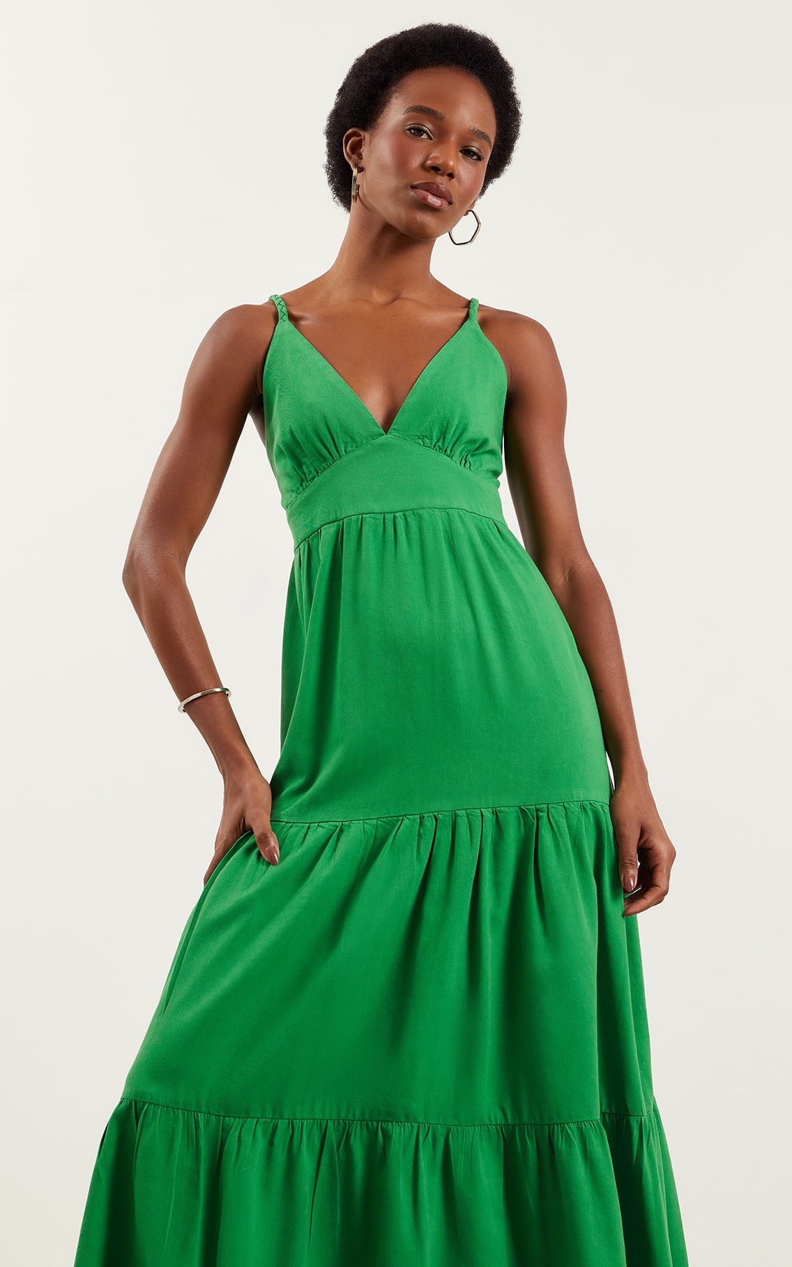 Vestido Sarja Longo Verde