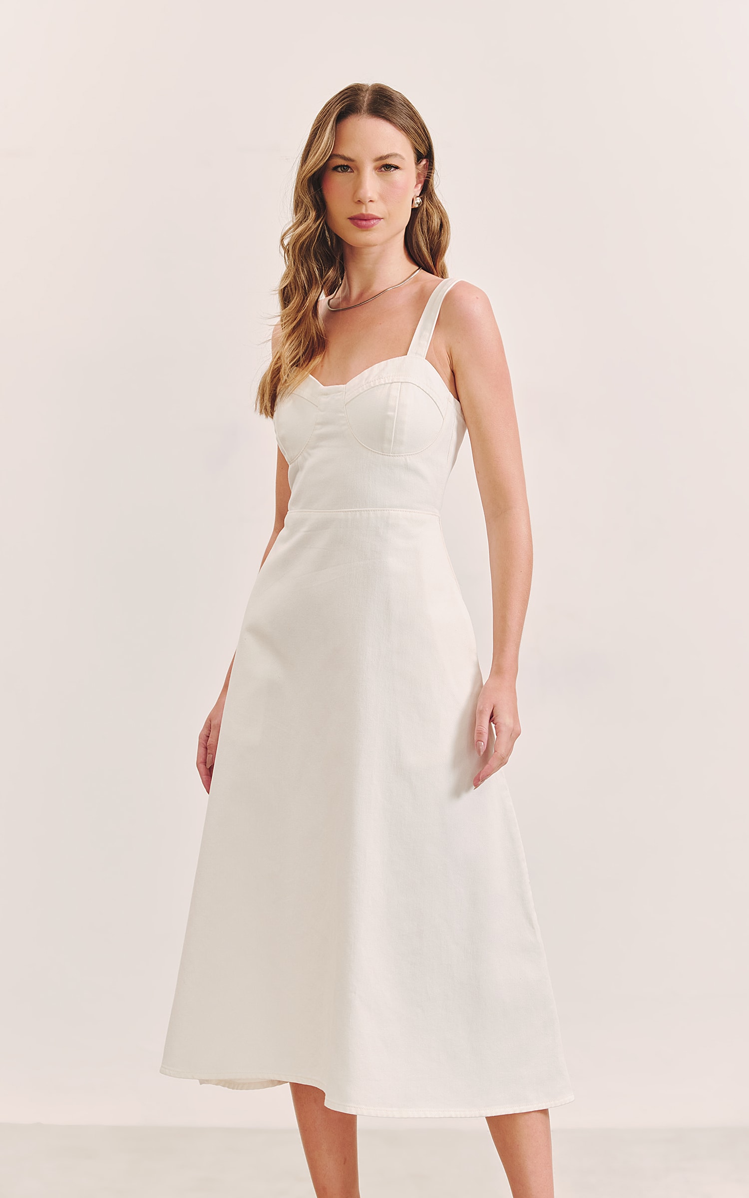 Vestido Sarja Off Recortes Off White