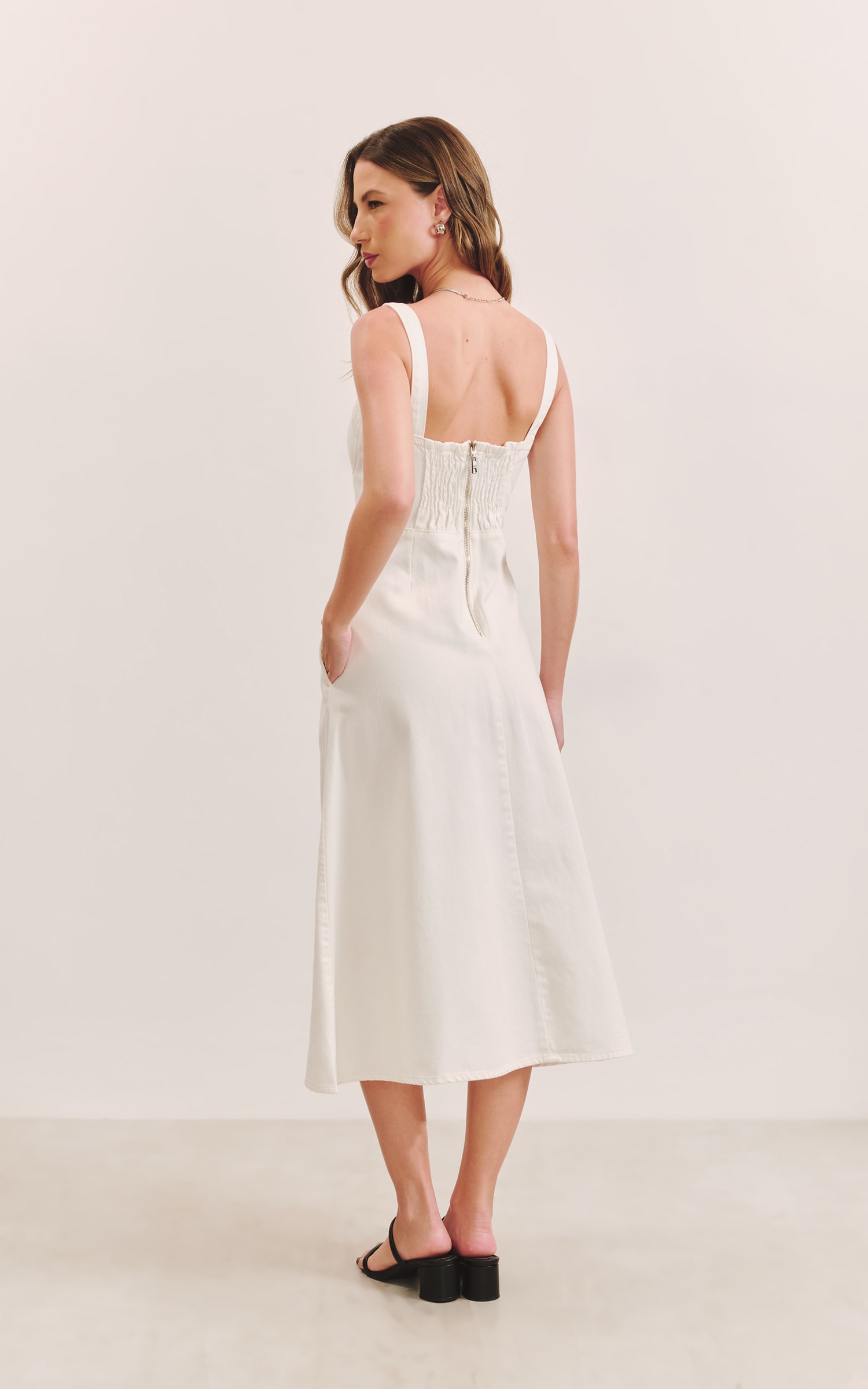 Vestido Sarja Off Recortes Off White