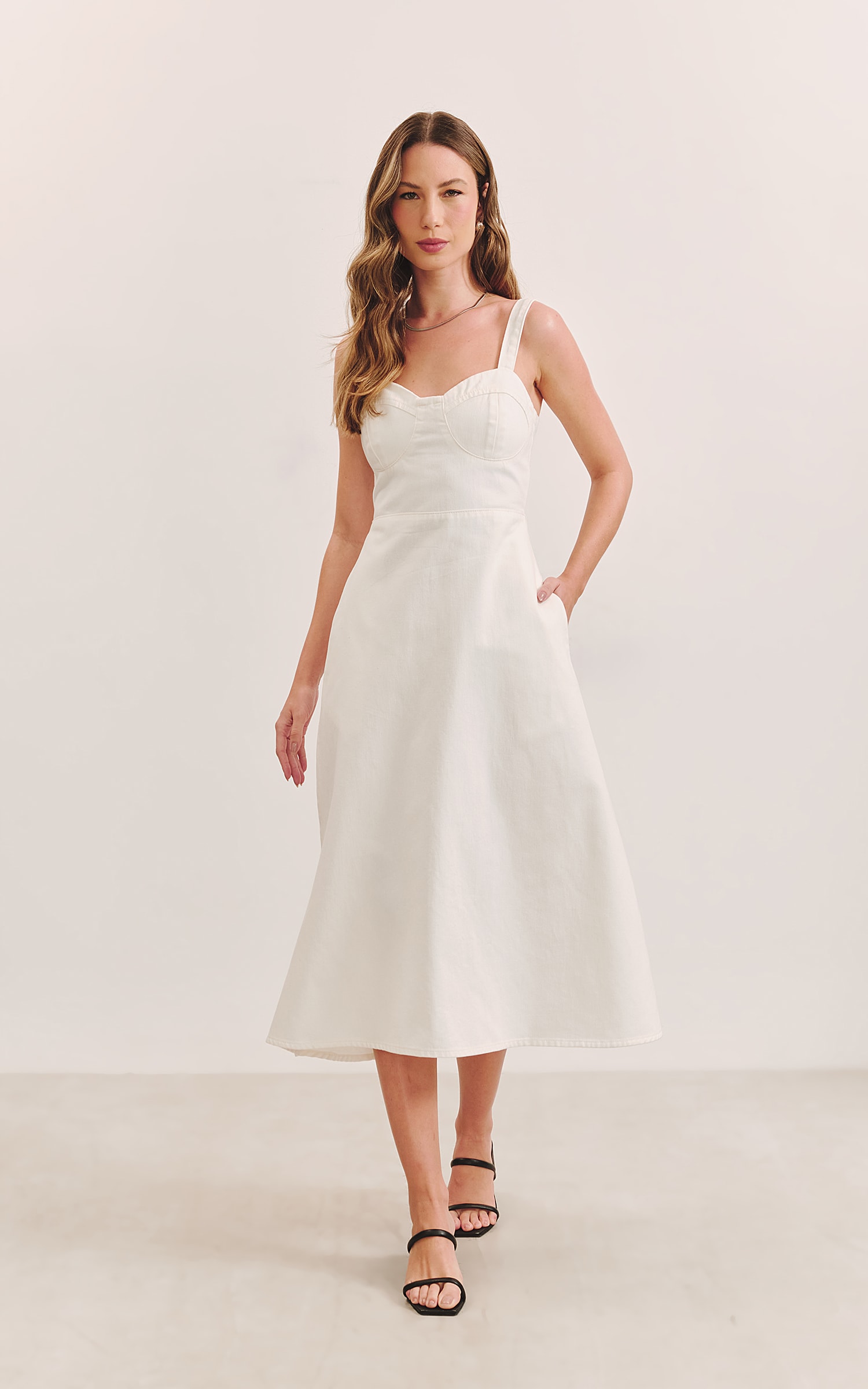 Vestido Sarja Off Recortes Off White