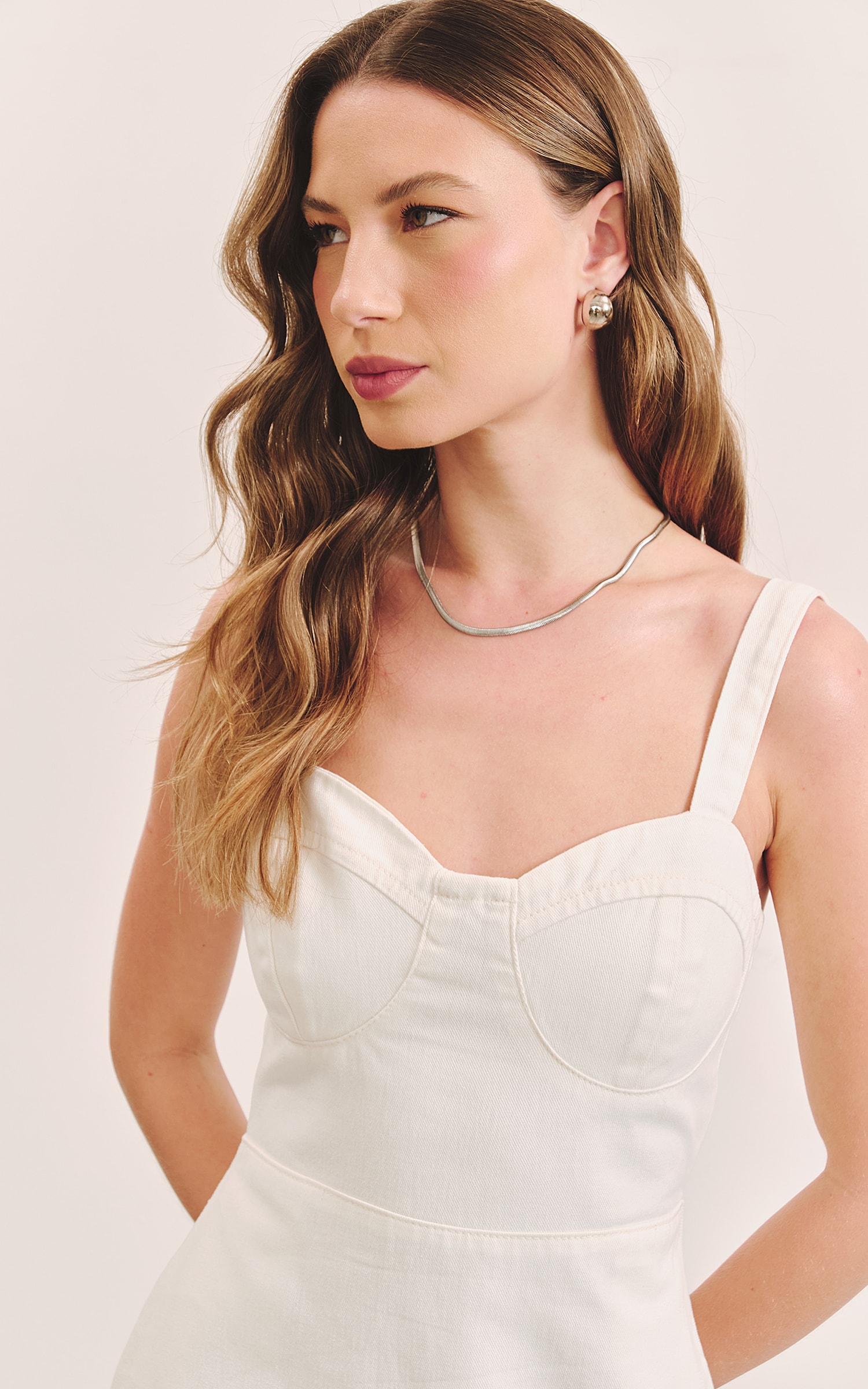 Vestido Sarja Off Recortes Off White