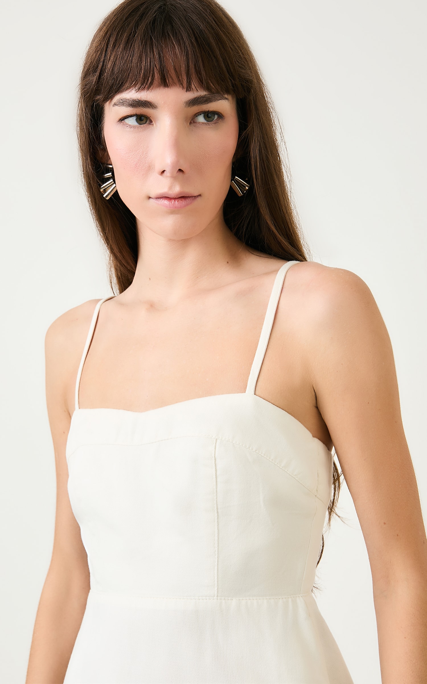 Vestido Sarja Recortes Off White
