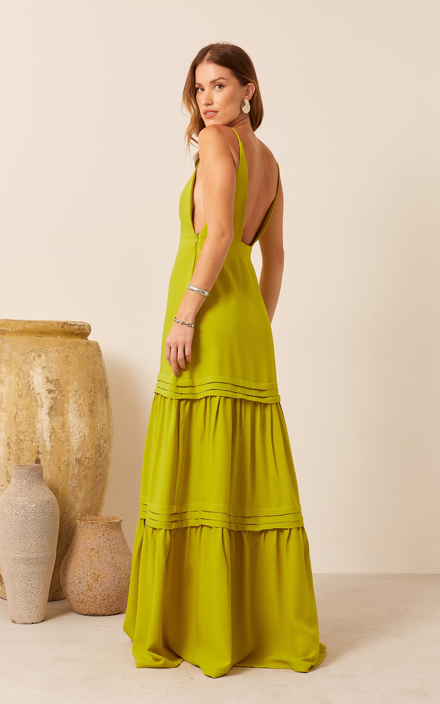 Vestido Sauer Camadas Verde Oliva