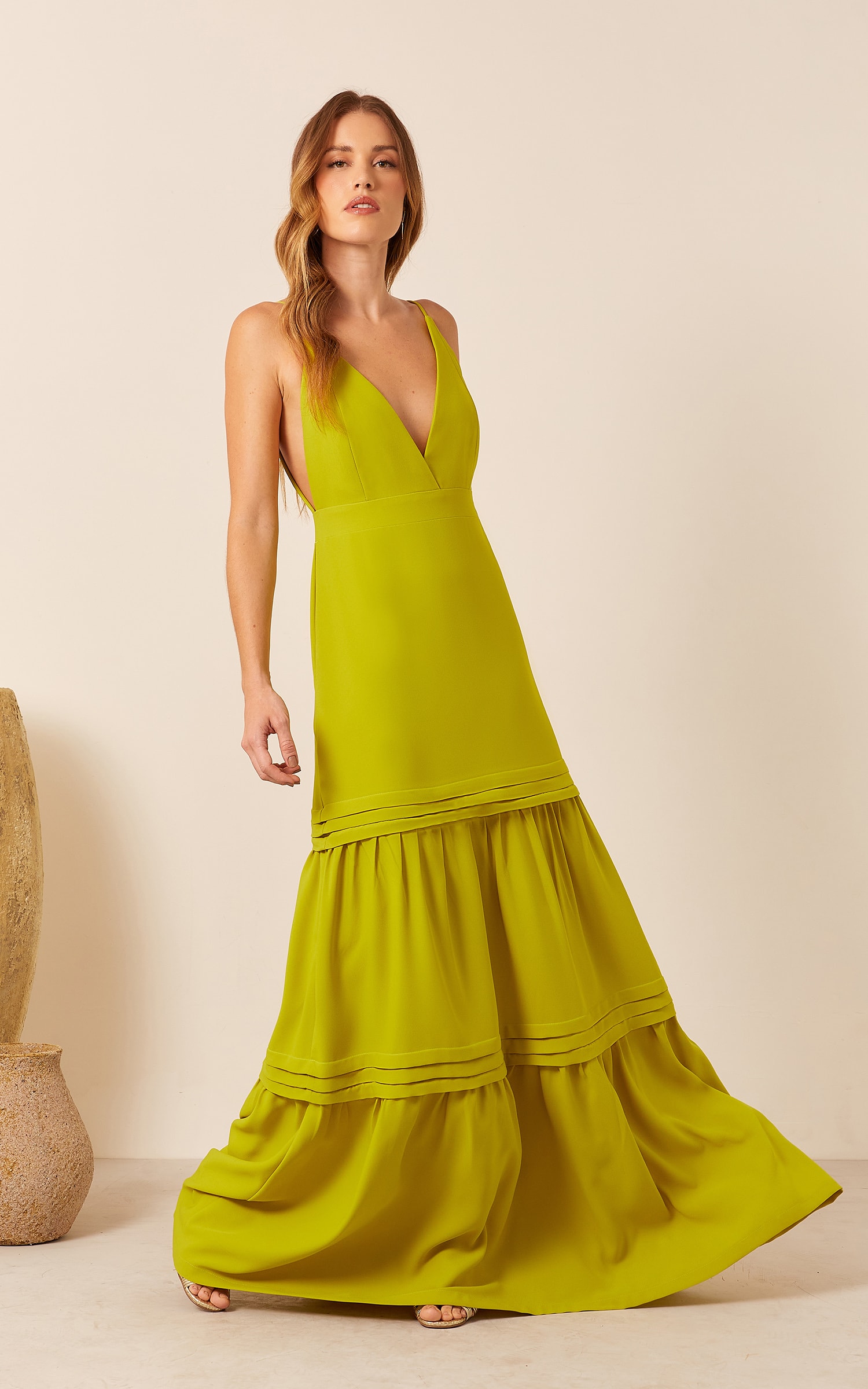 Vestido Sauer Camadas Verde Oliva