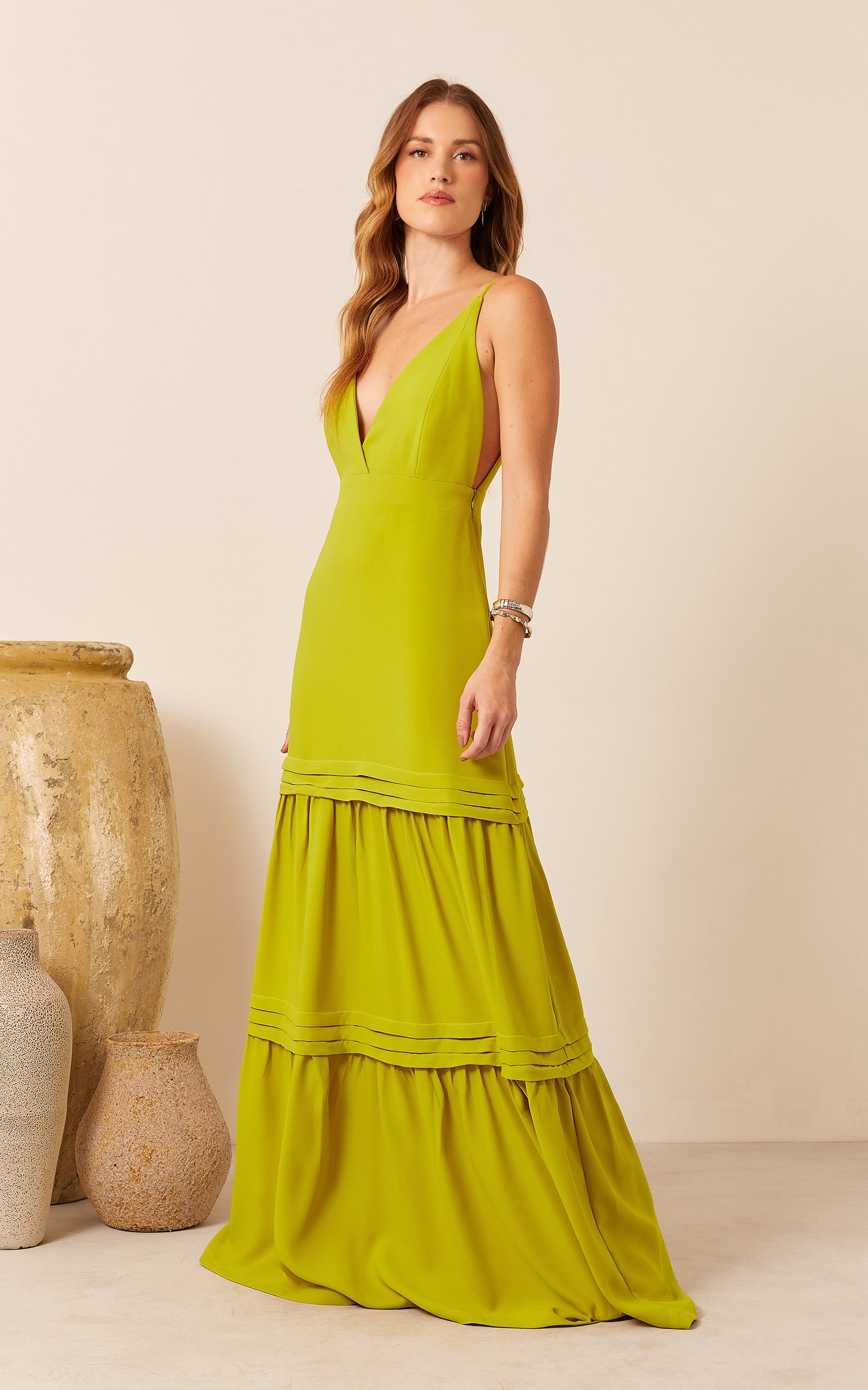 Vestido Sauer Camadas Verde Oliva