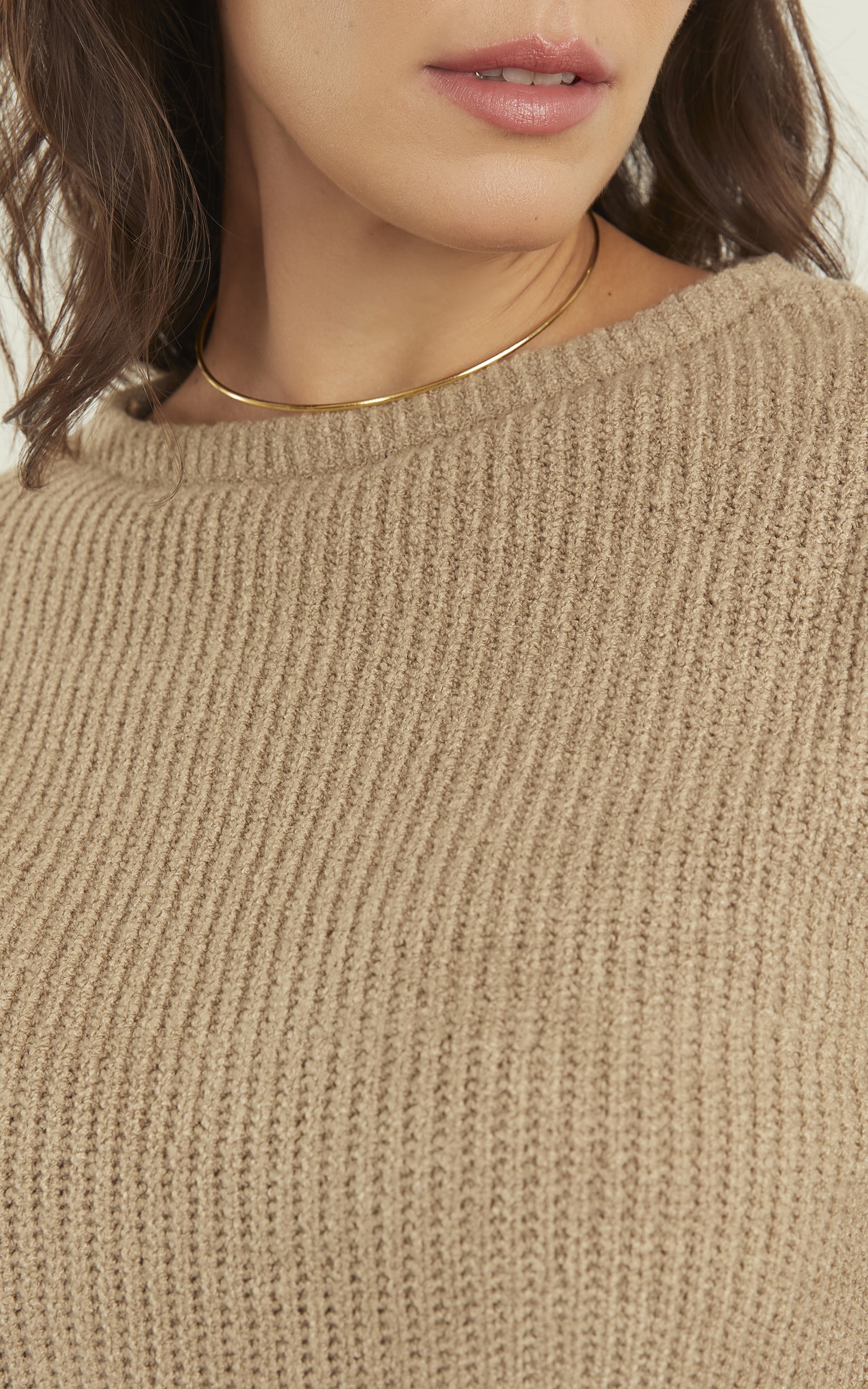 Vestido Tricot Canelado Areia