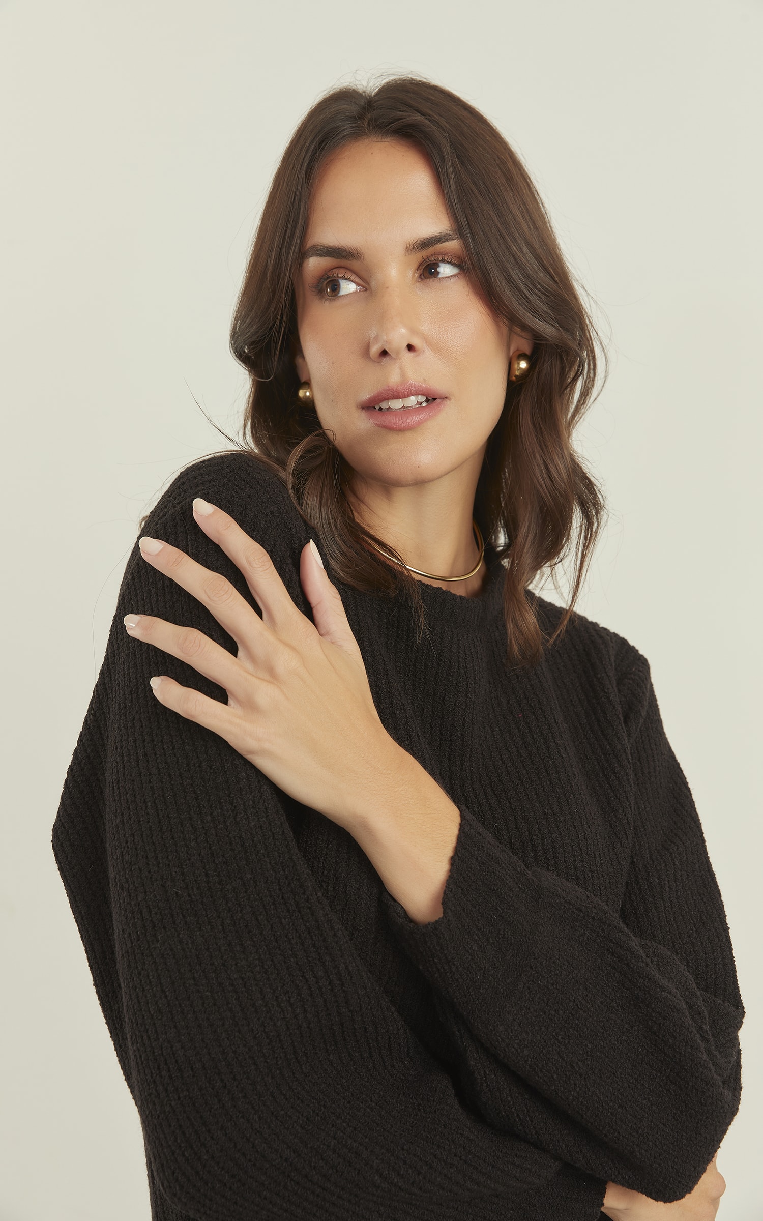 Vestido Tricot Canelado Preto
