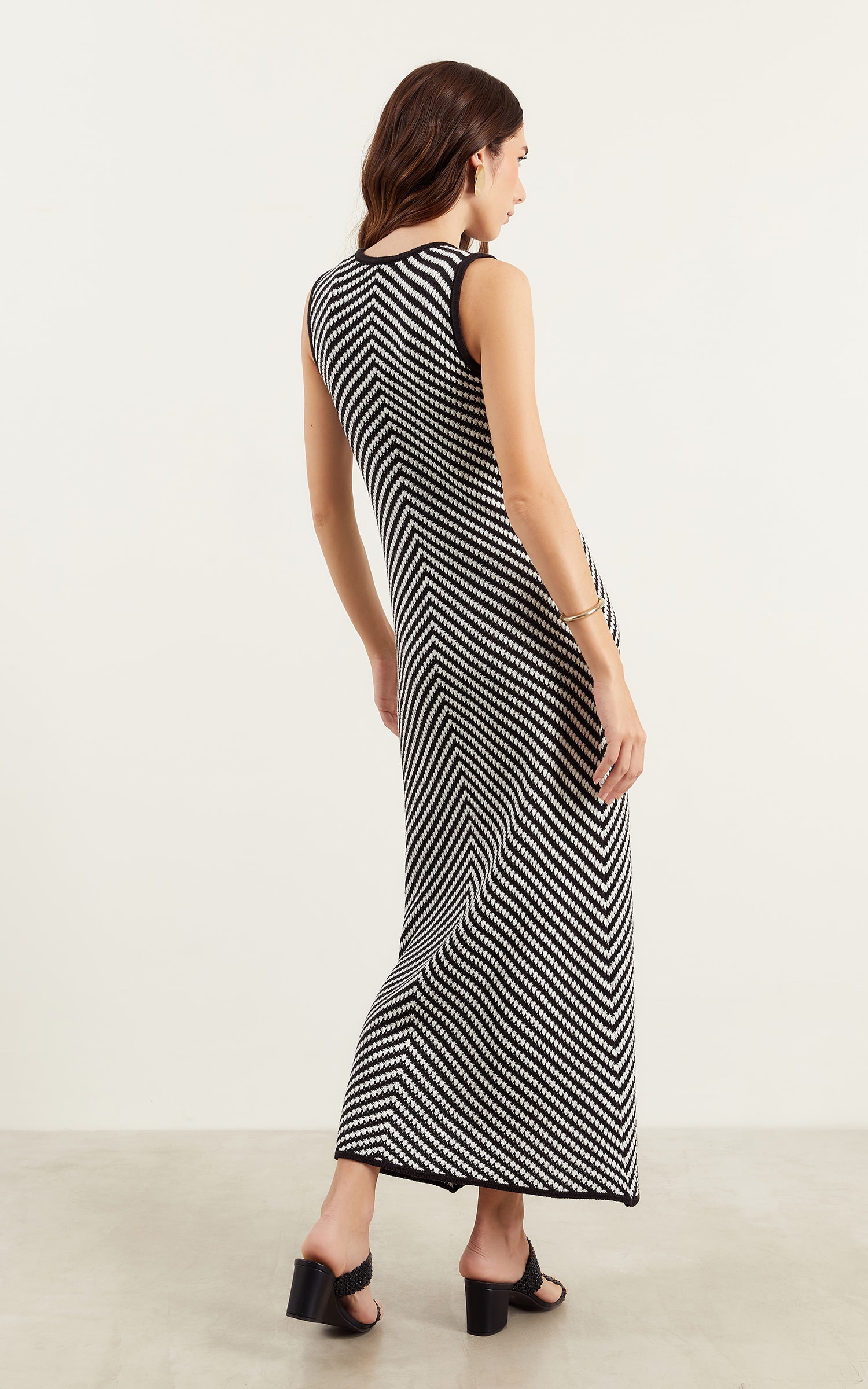 Vestido Tricot Listra Preto/Off