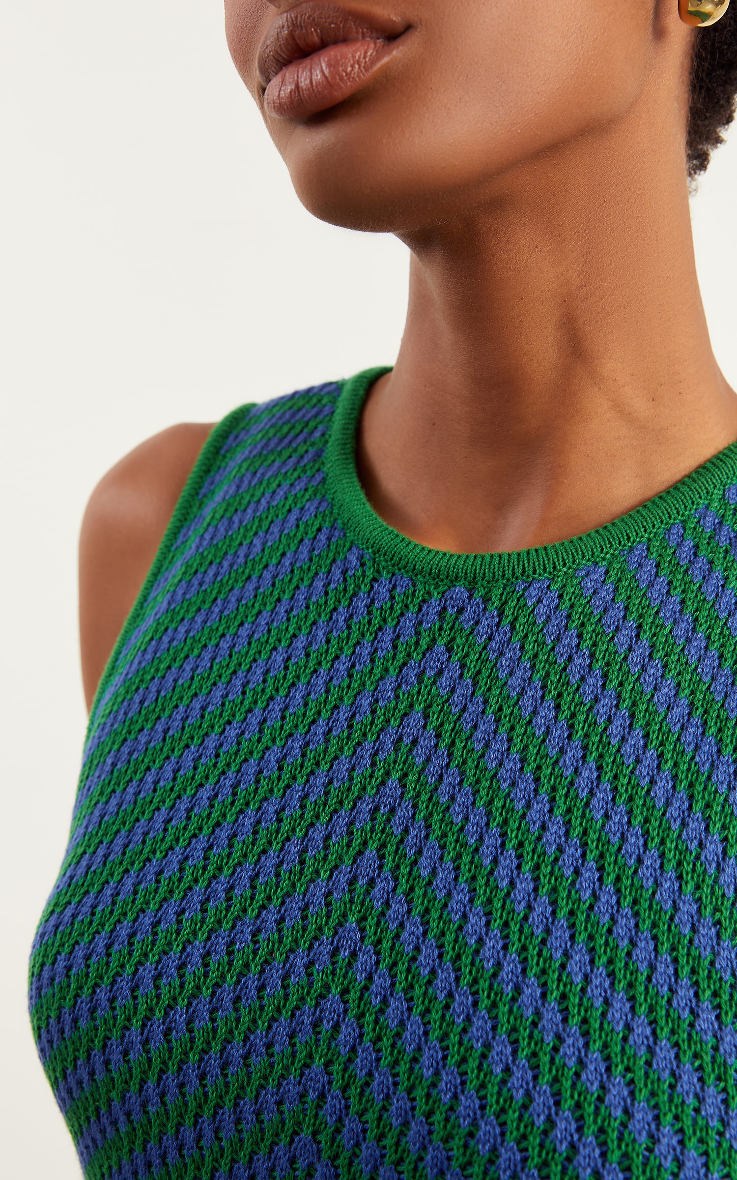 Vestido Tricot Listra Verde/Azul