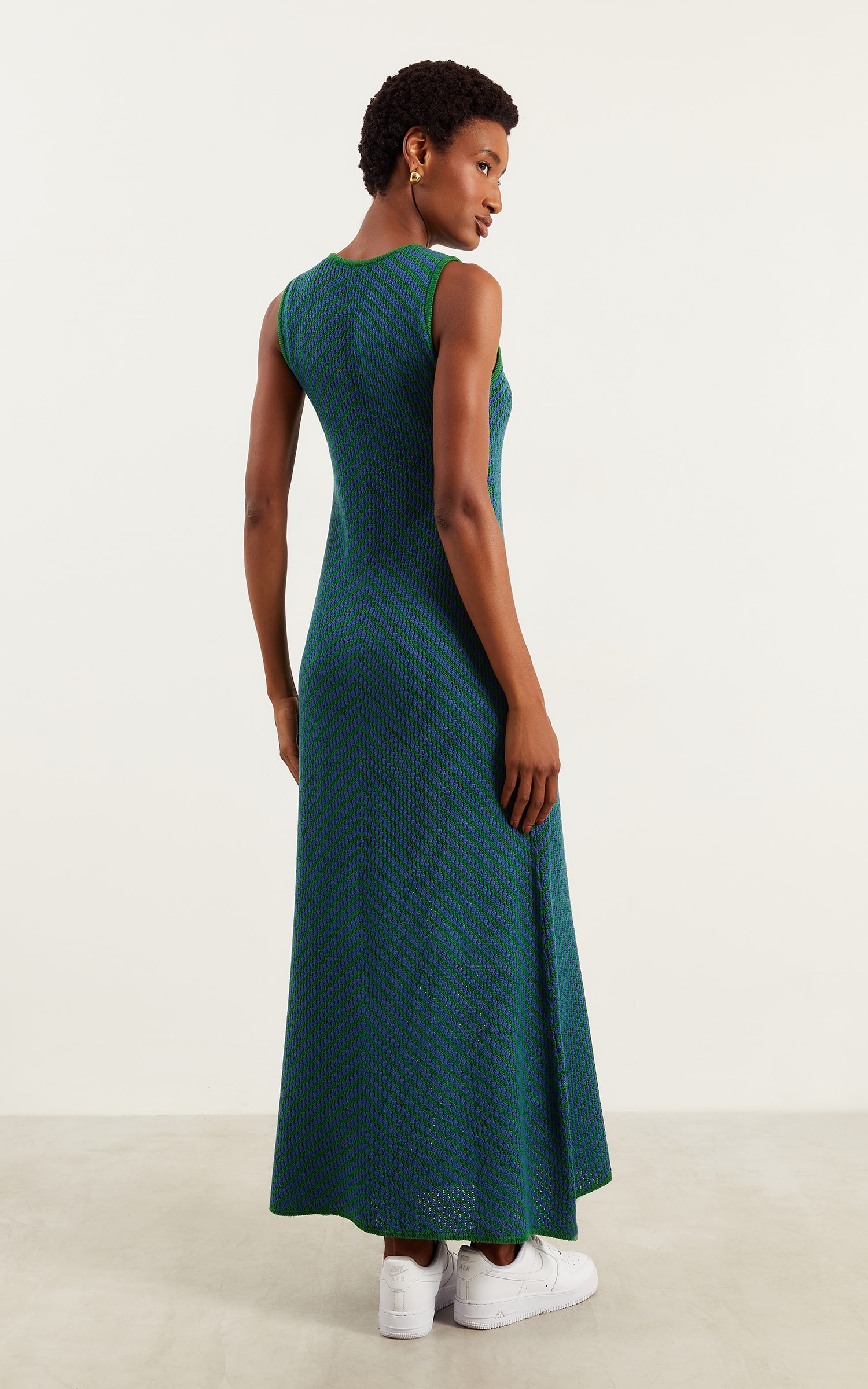 Vestido Tricot Listra Verde/Azul