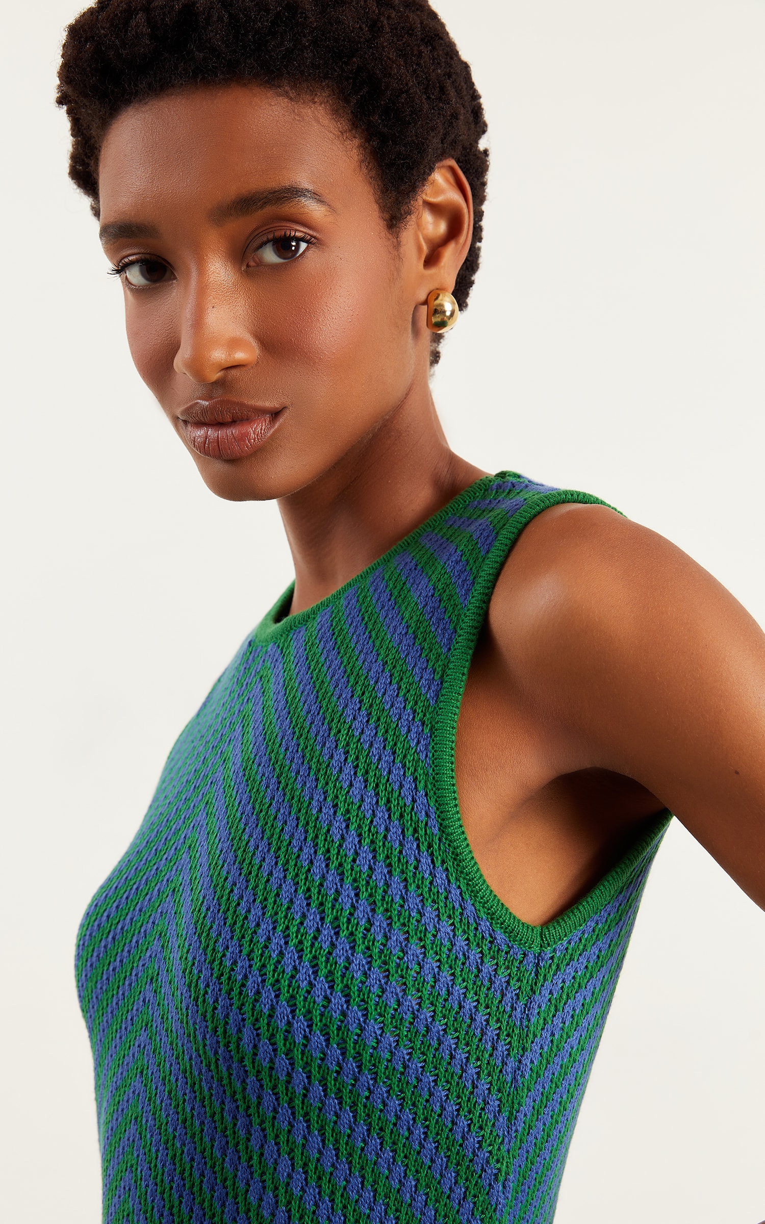 Vestido Tricot Listra Verde/Azul