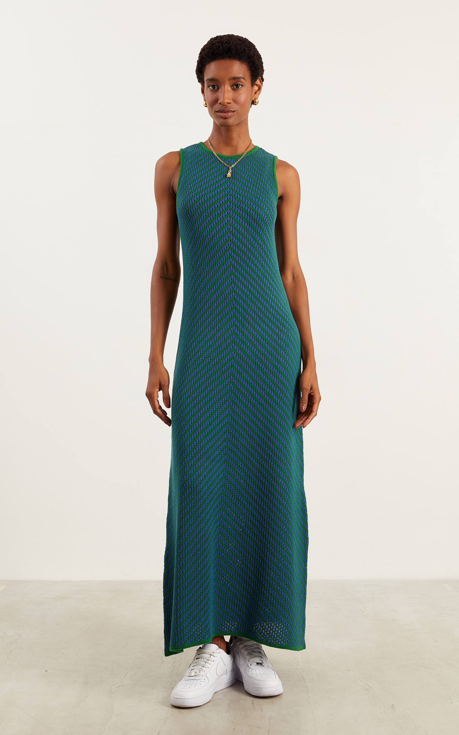 Vestido Tricot Listra Verde/Azul