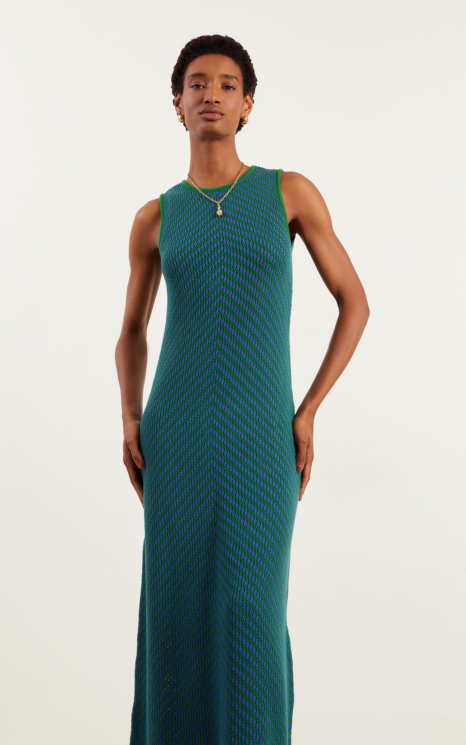 Vestido Tricot Listra Verde/Azul