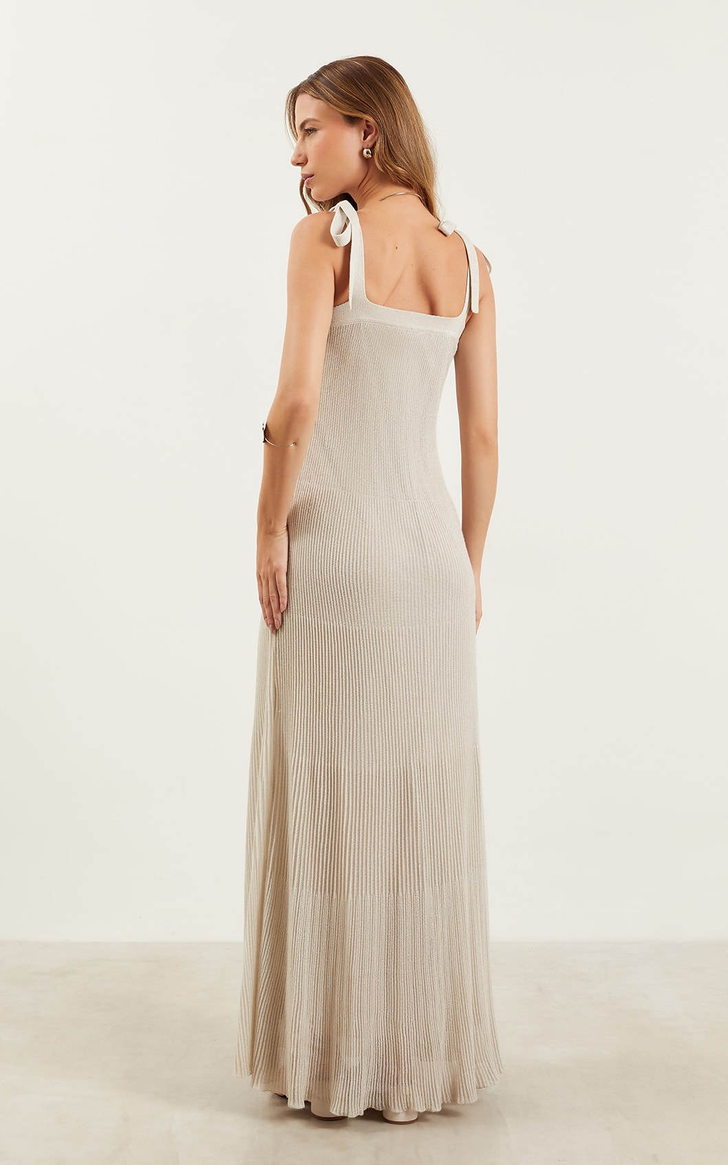 Vestido Tricot Lurex Prata