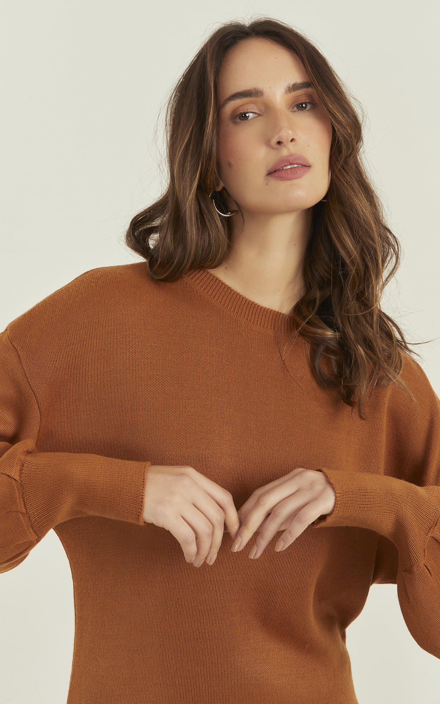 Vestido Tricot Manga Bufante Caramelo