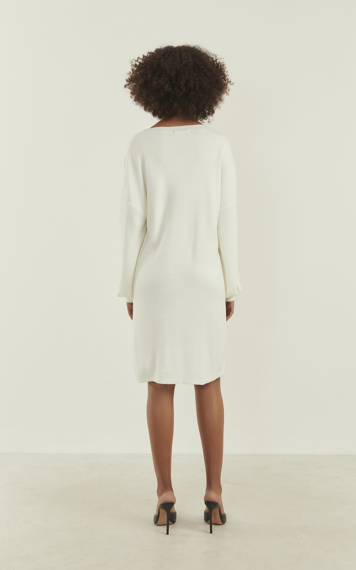 Vestido Tricot Manga Bufante Off White