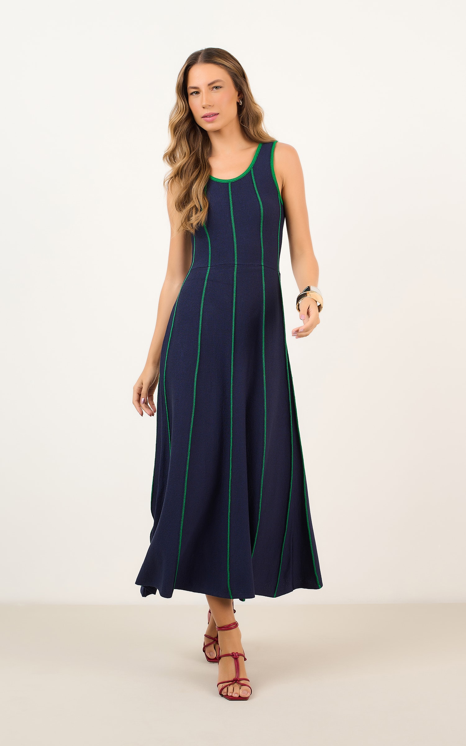 Vestido Tricot Nervuras Marinho