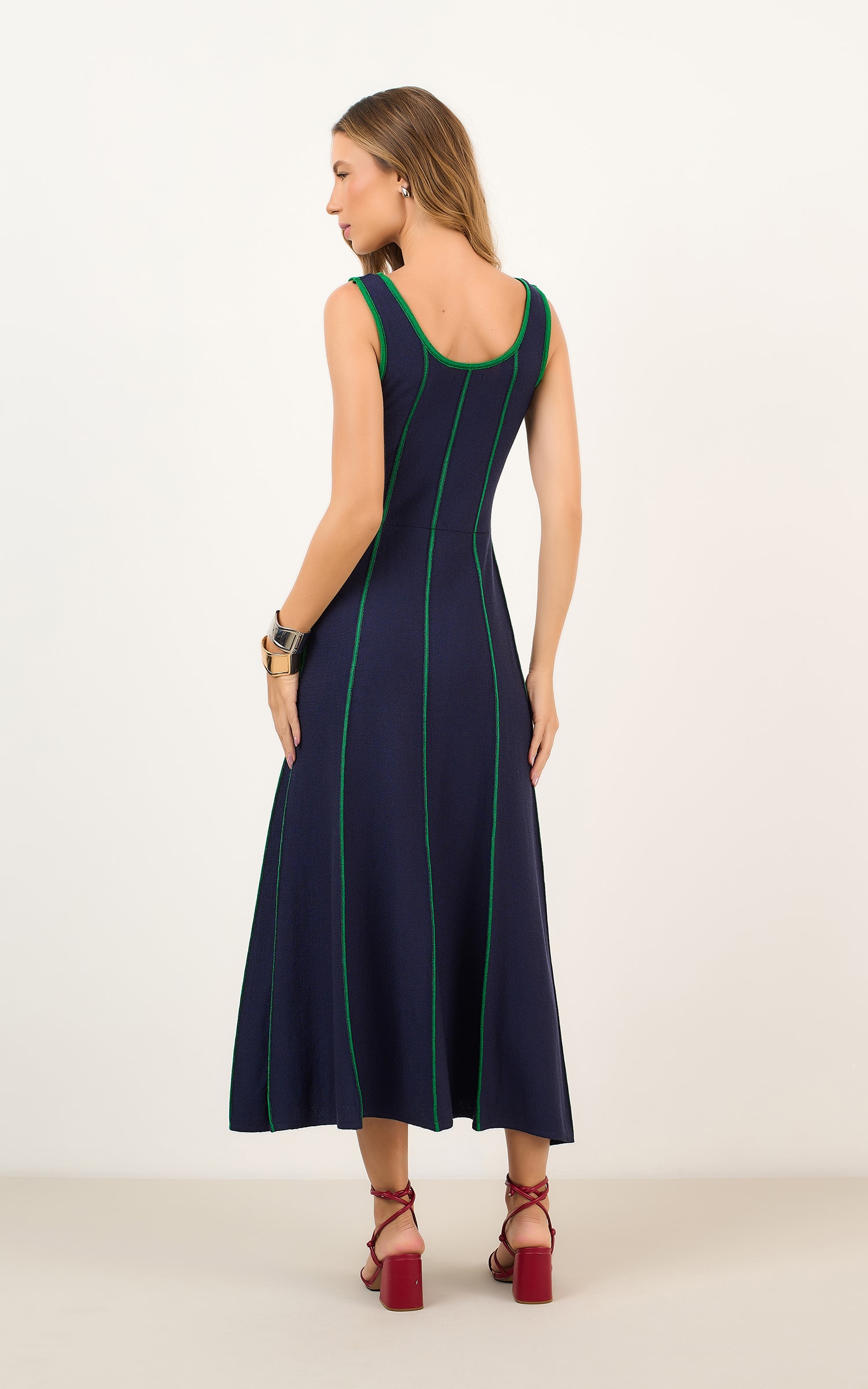 Vestido Tricot Nervuras Marinho