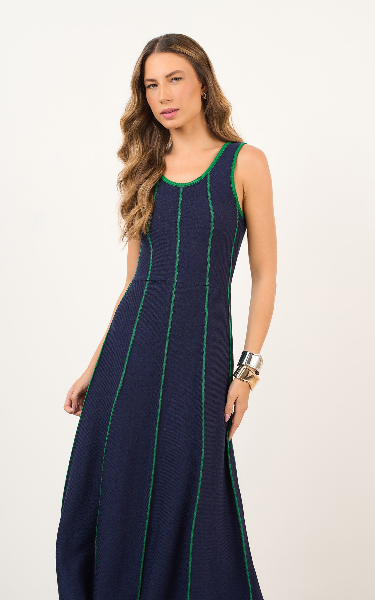 Vestido Tricot Nervuras Marinho