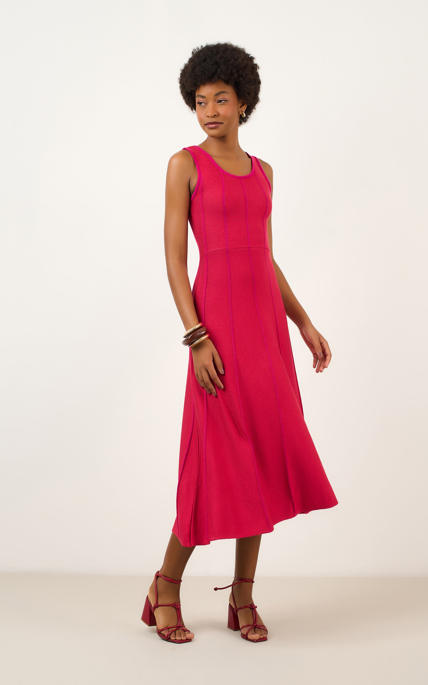 Vestido Tricot Nervuras Vermelho