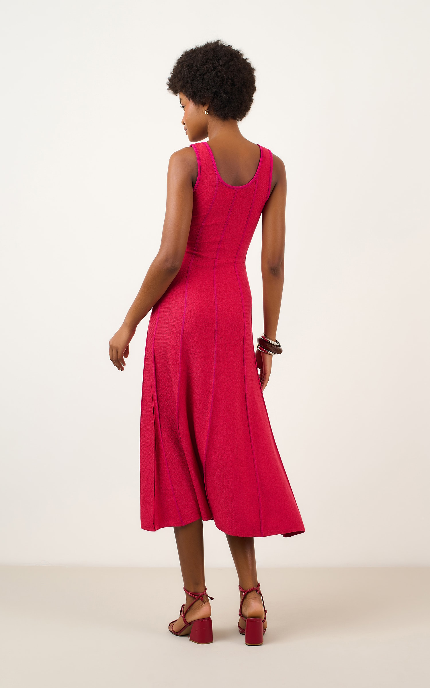 Vestido Tricot Nervuras Vermelho