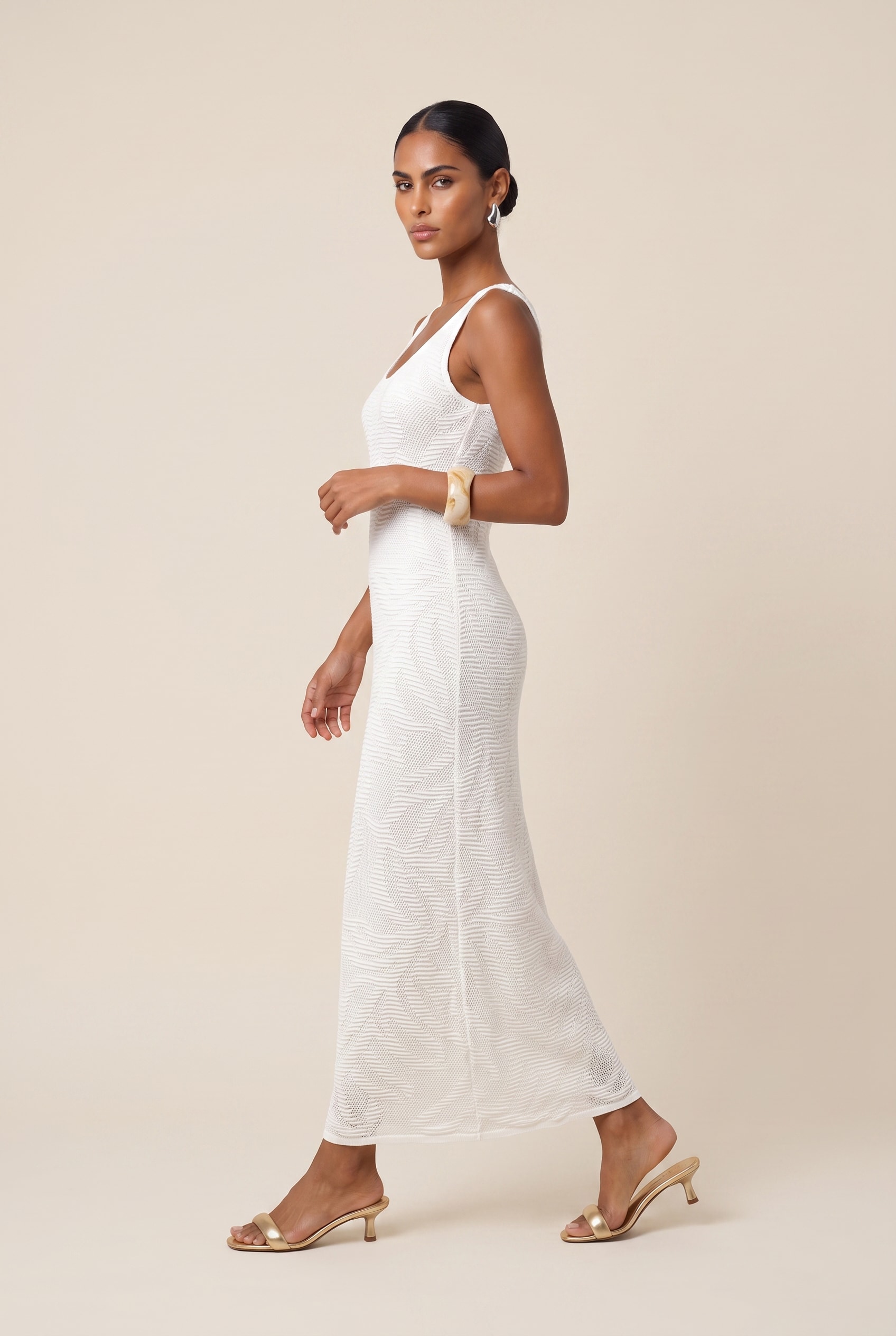 Vestido Tricot Rendado Off White