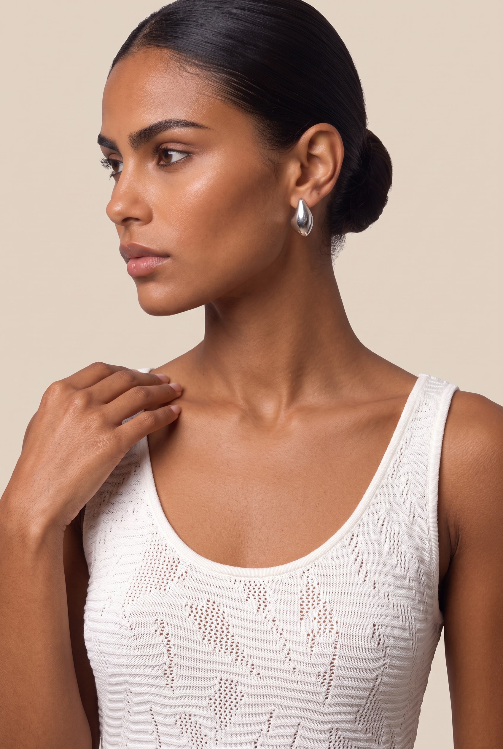 Vestido Tricot Rendado Off White