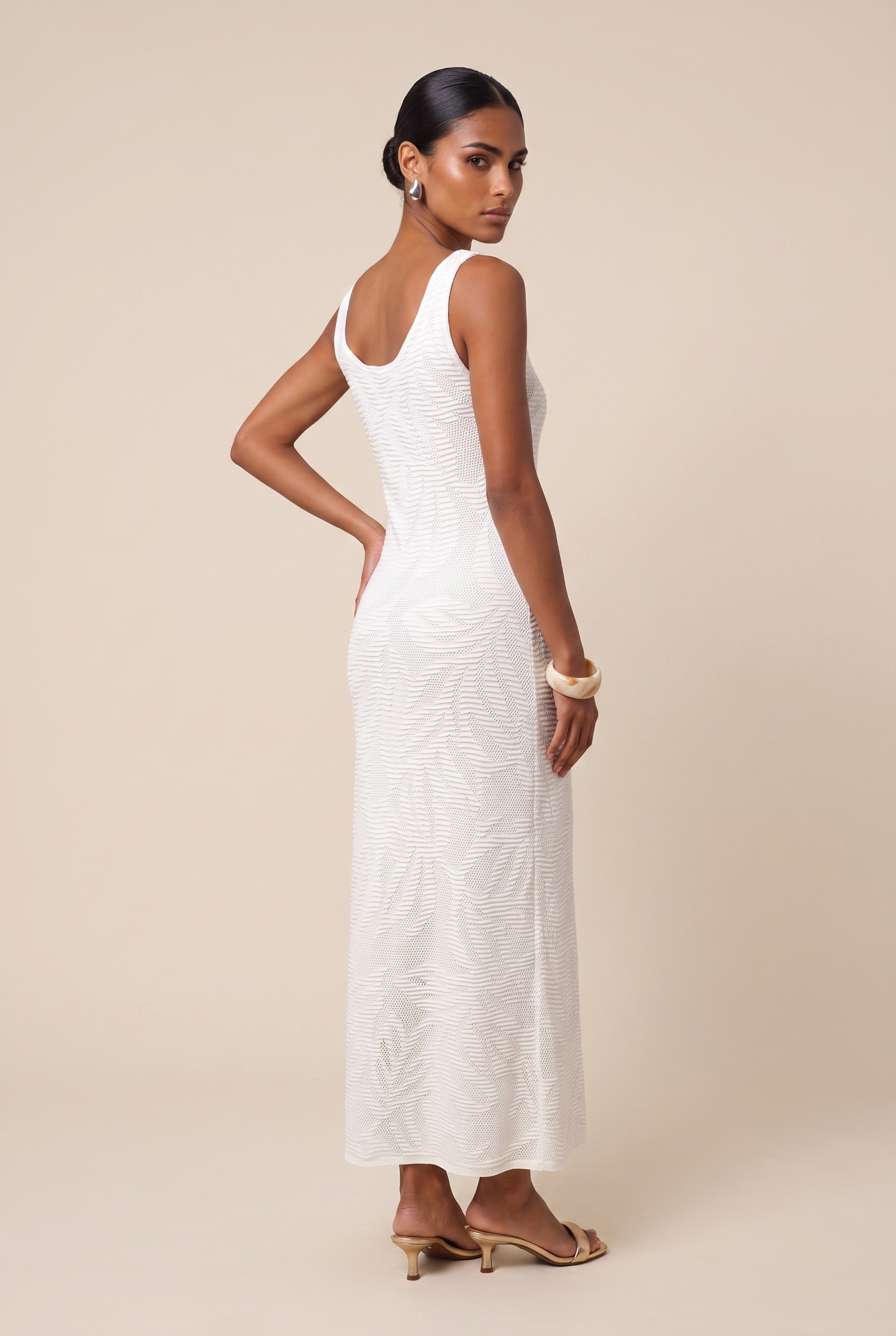Vestido Tricot Rendado Off White