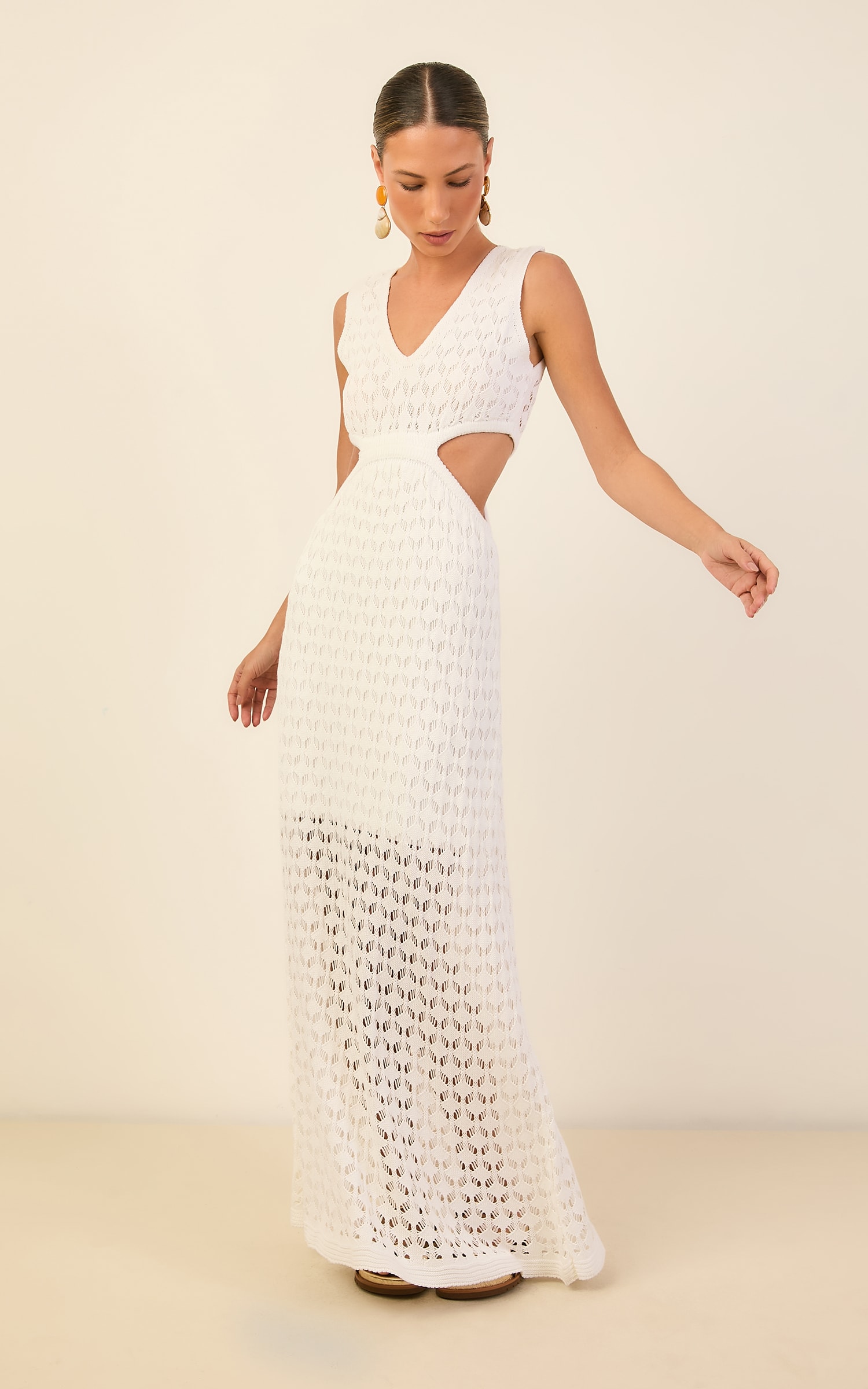 Vestido Tricot Vazado Branco