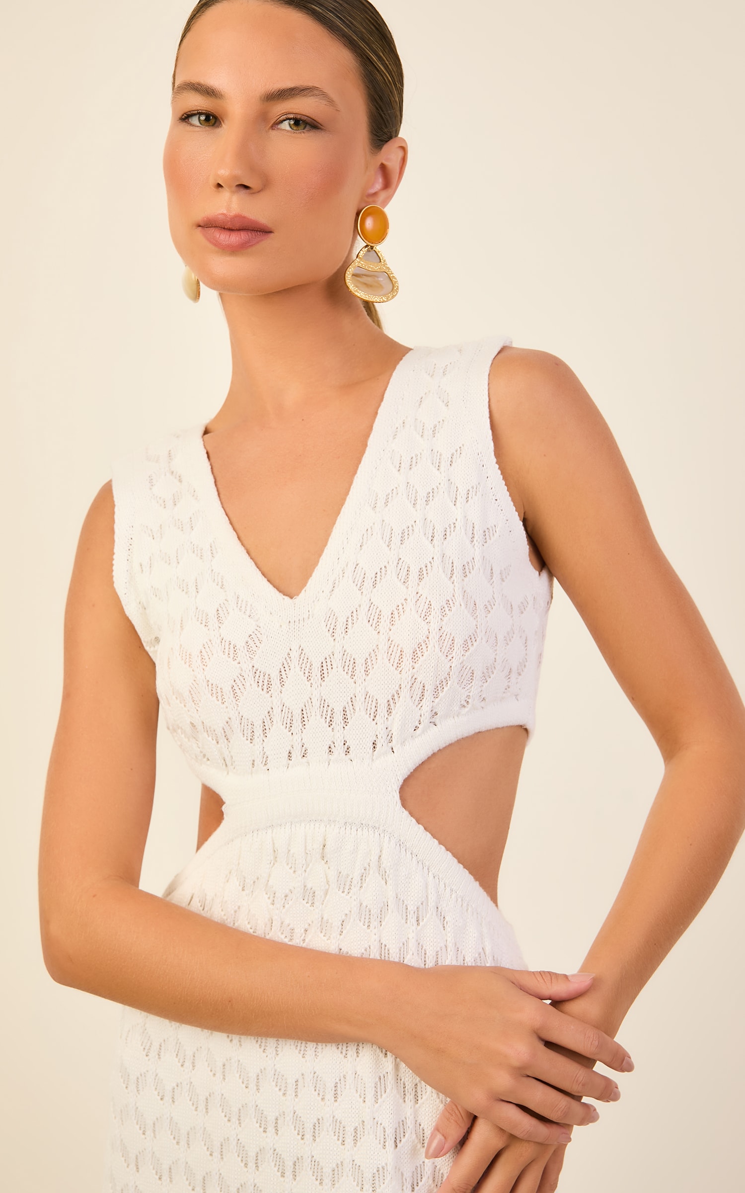 Vestido Tricot Vazado Branco
