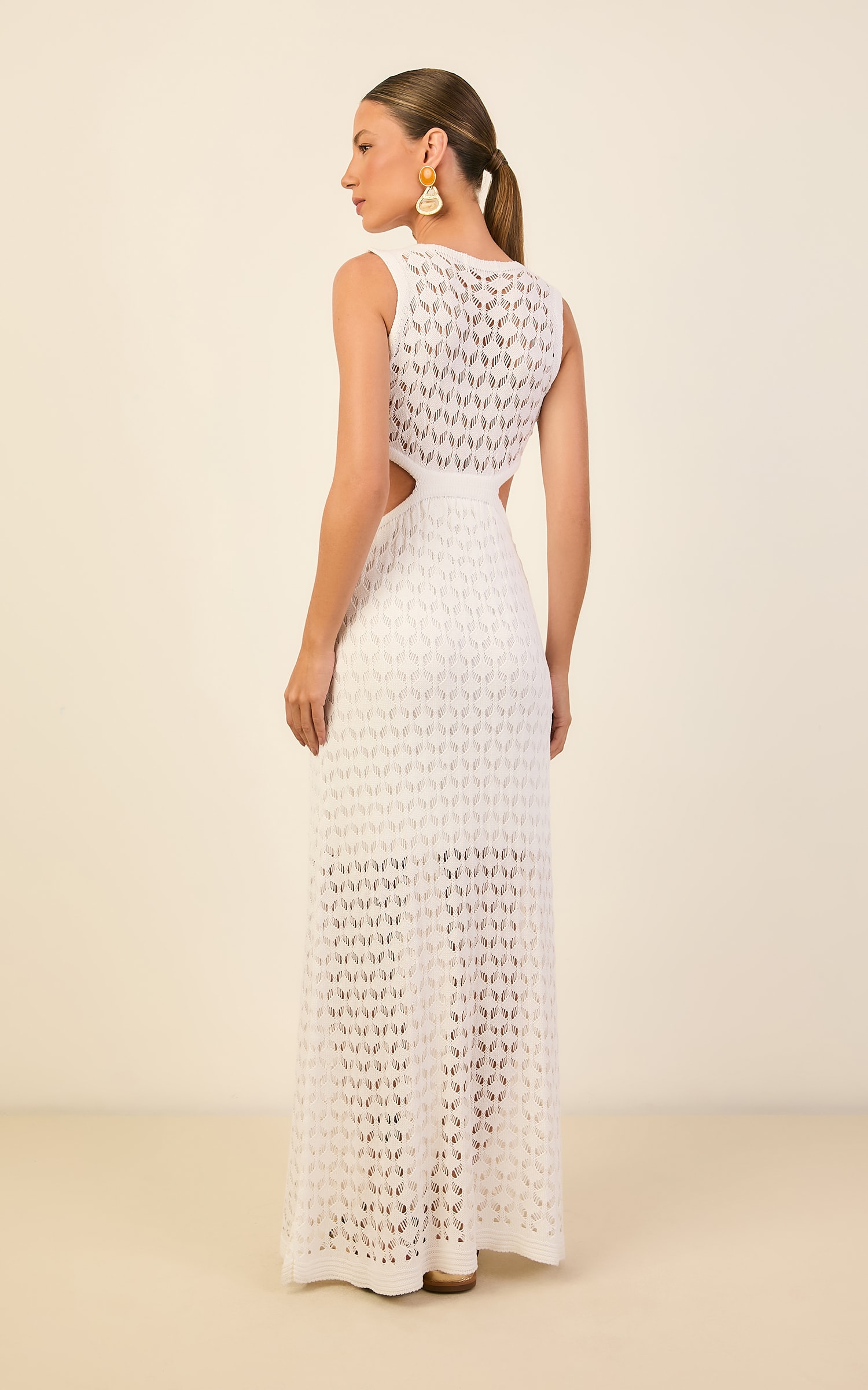 Vestido Tricot Vazado Branco