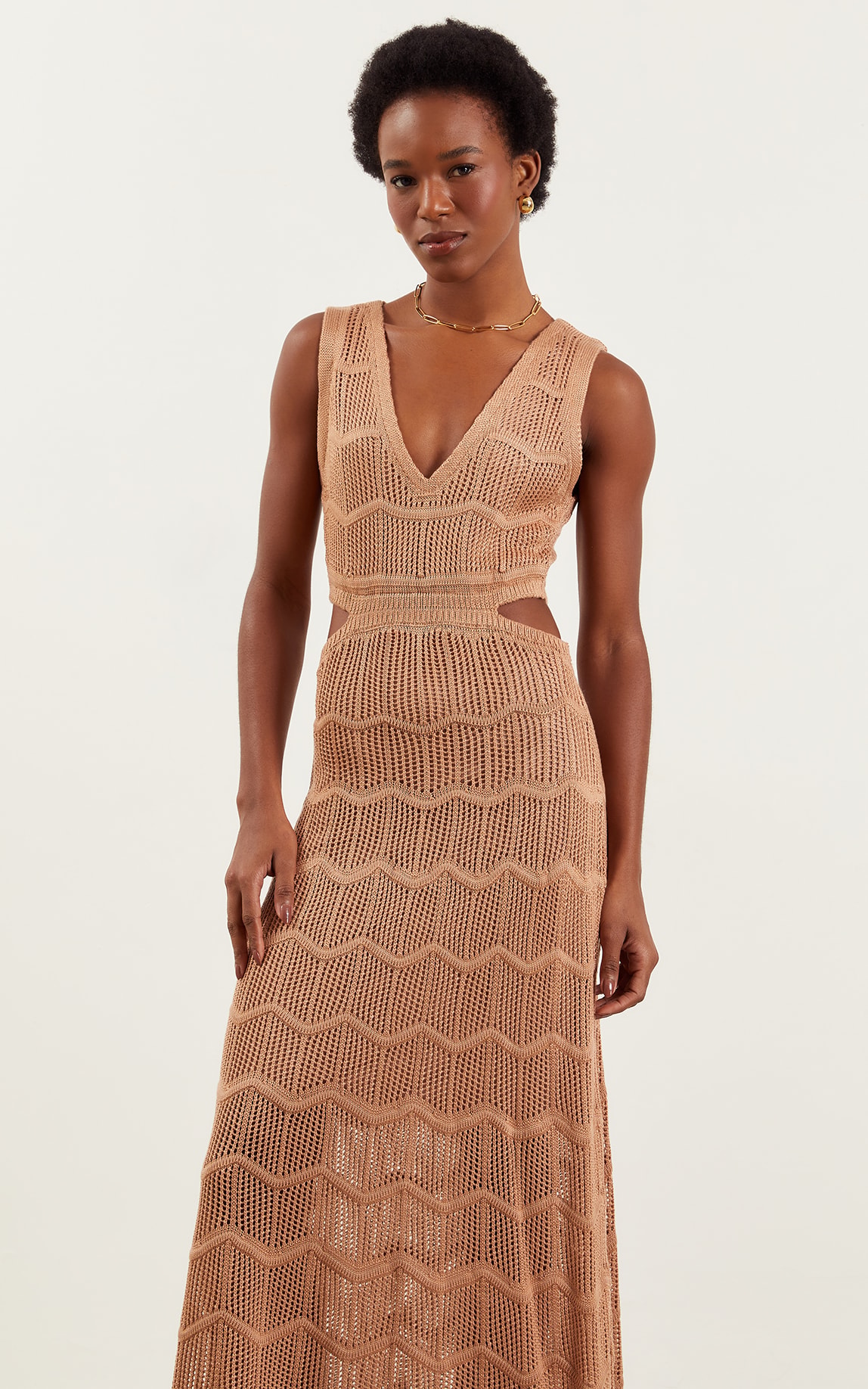 Vestido Tricot Vazado Nude