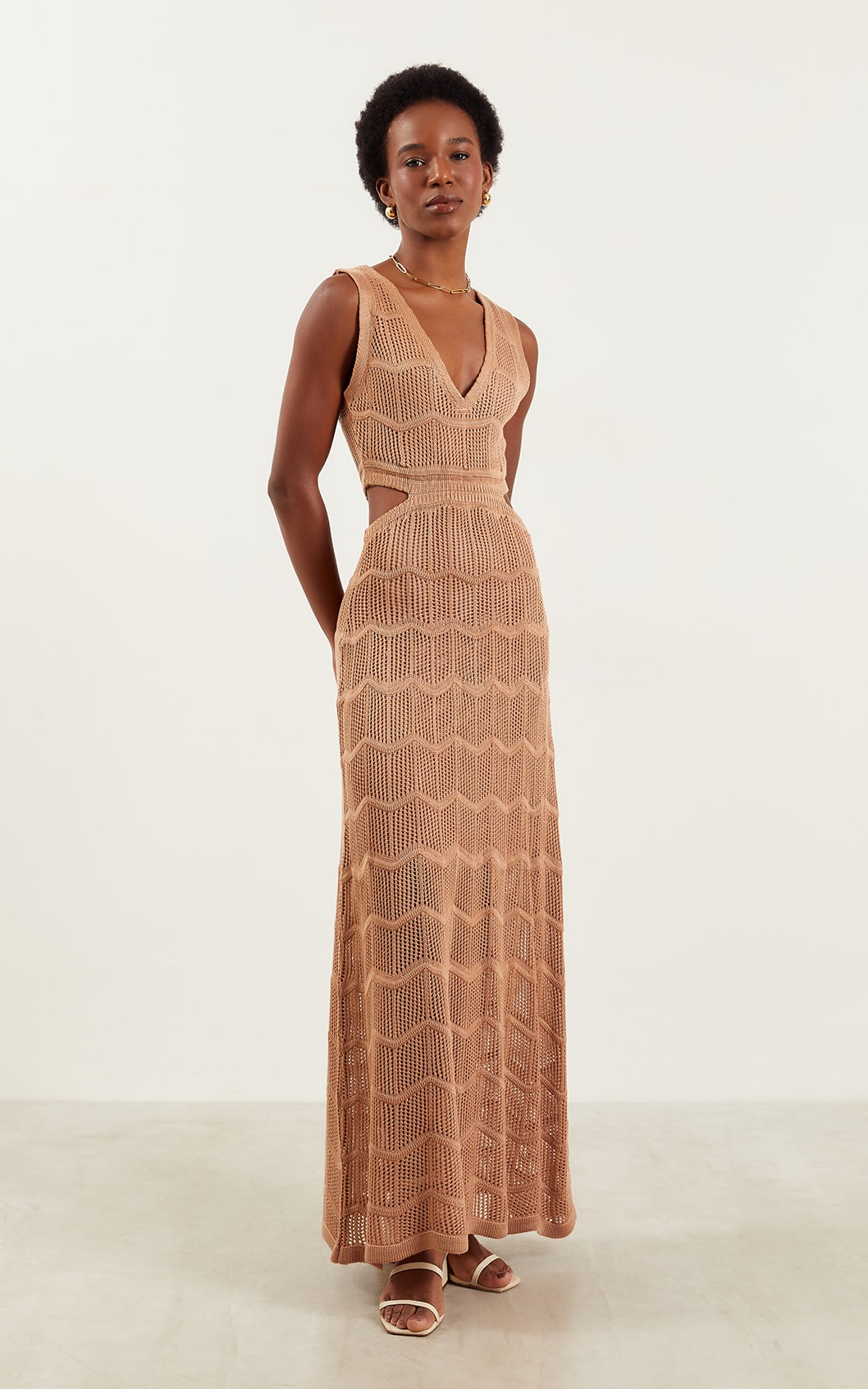 Vestido Tricot Vazado Nude