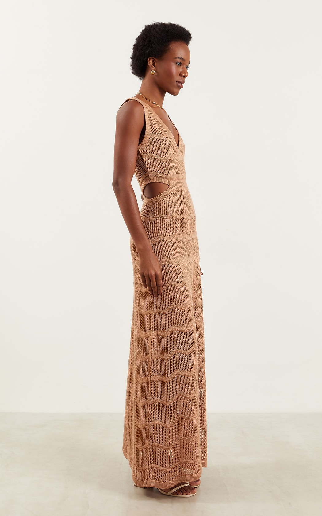 Vestido Tricot Vazado Nude