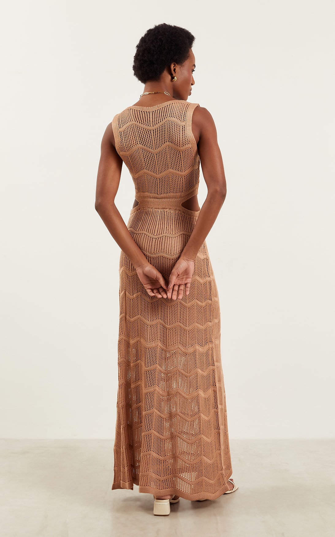 Vestido Tricot Vazado Nude