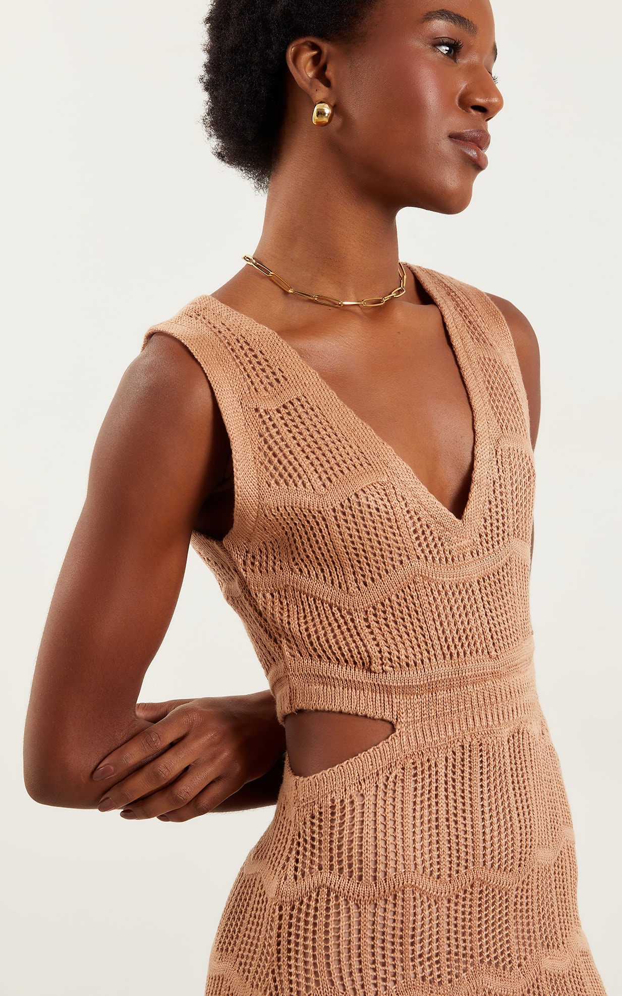 Vestido Tricot Vazado Nude