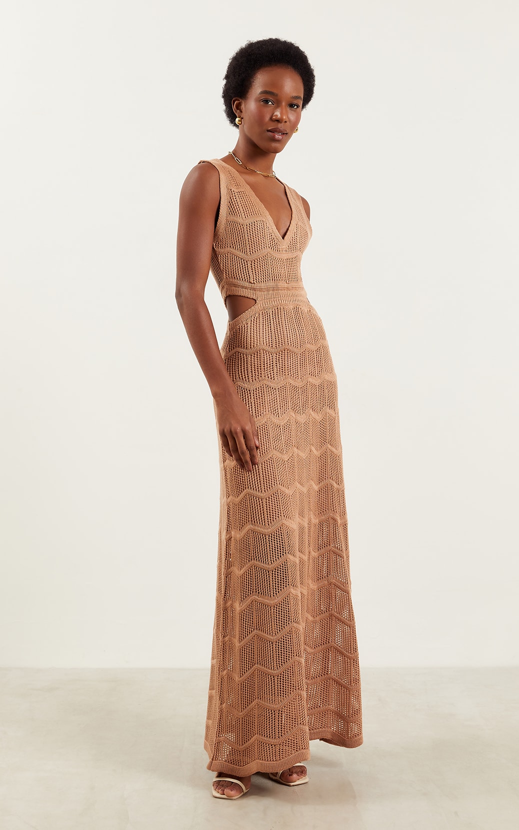 Vestido Tricot Vazado Nude