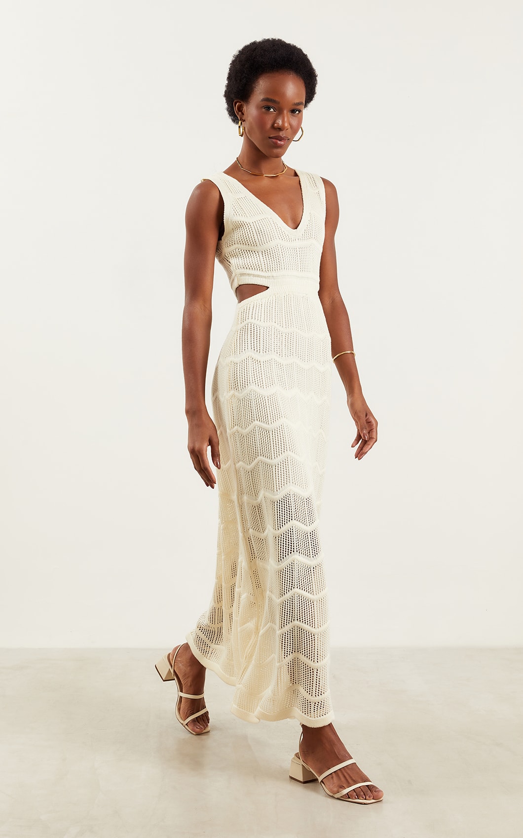 Vestido Tricot Vazado Off White