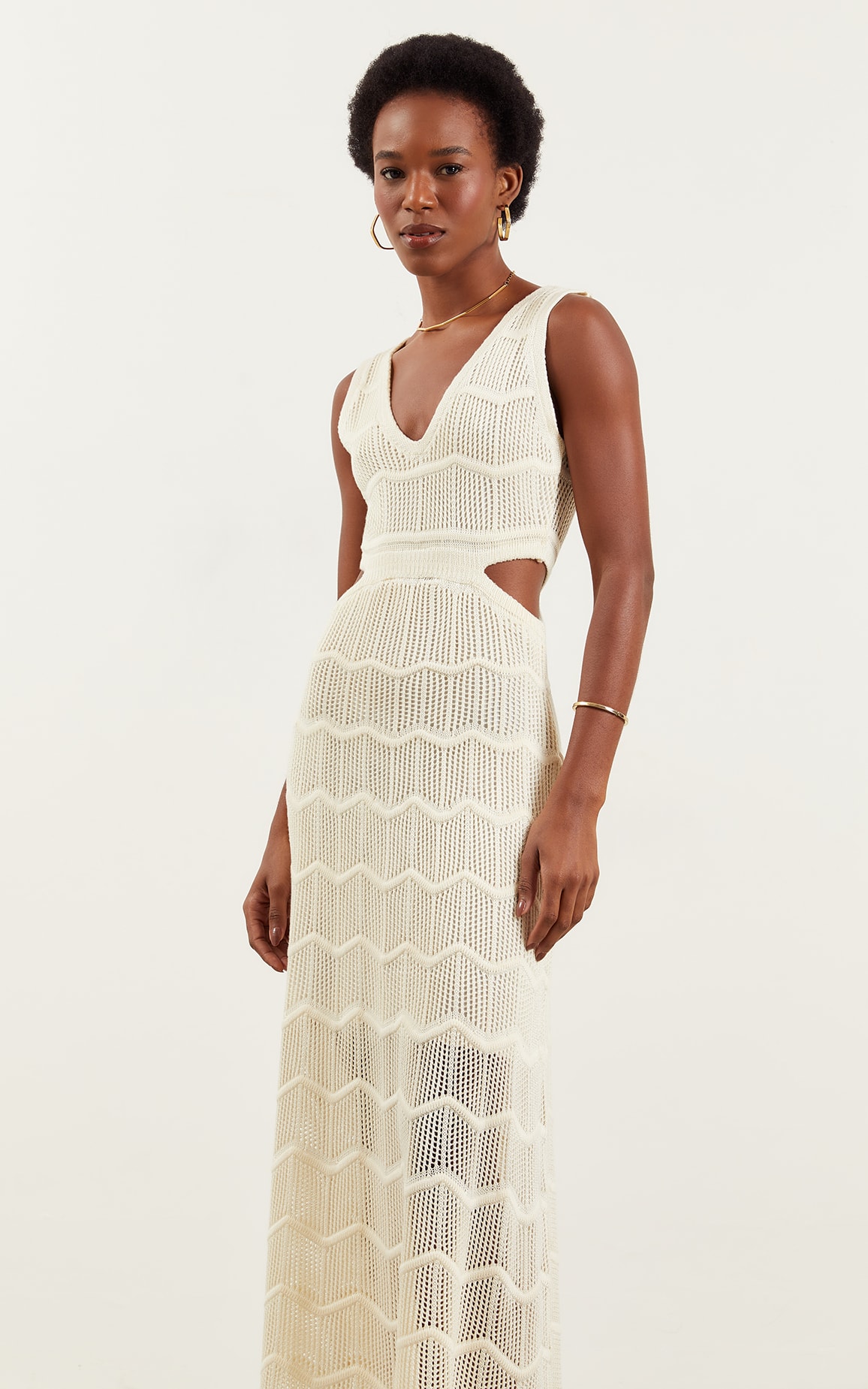 Vestido Tricot Vazado Off White