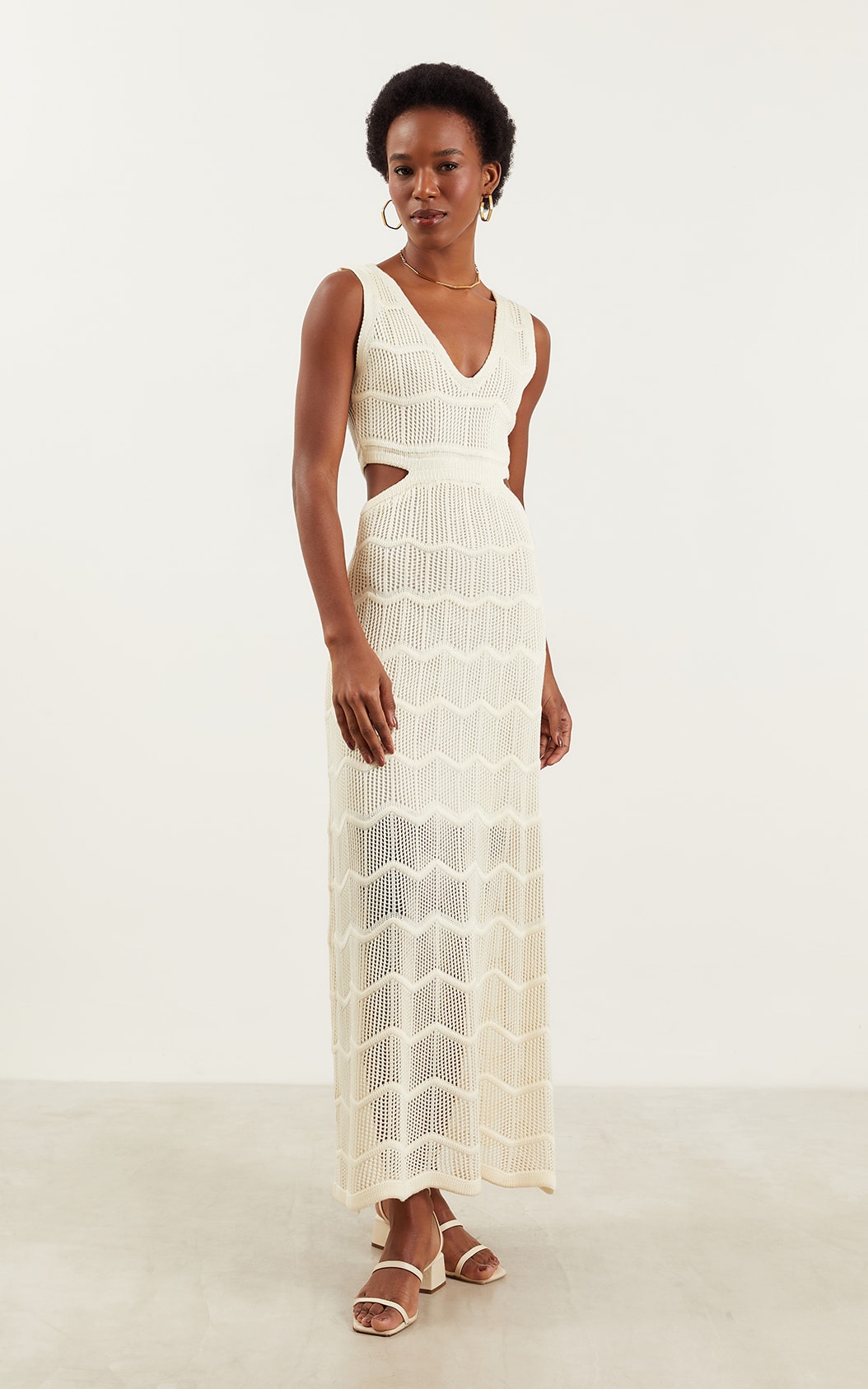 Vestido Tricot Vazado Off White