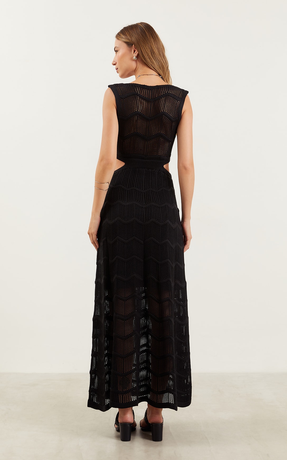 Vestido Tricot Vazado Preto