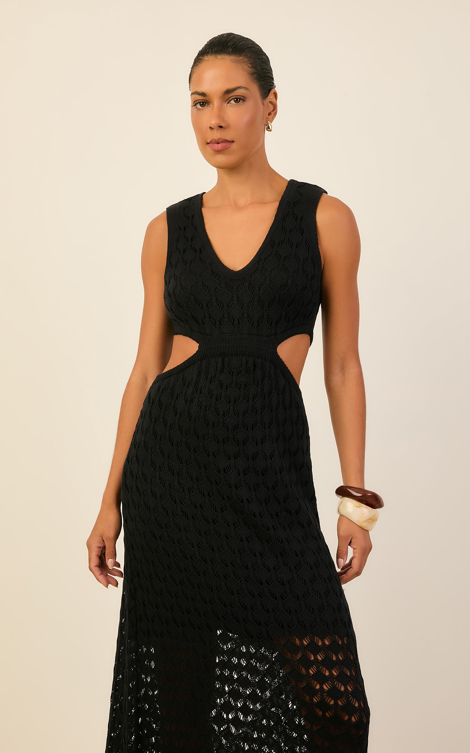 Vestido Tricot Vazado Preto