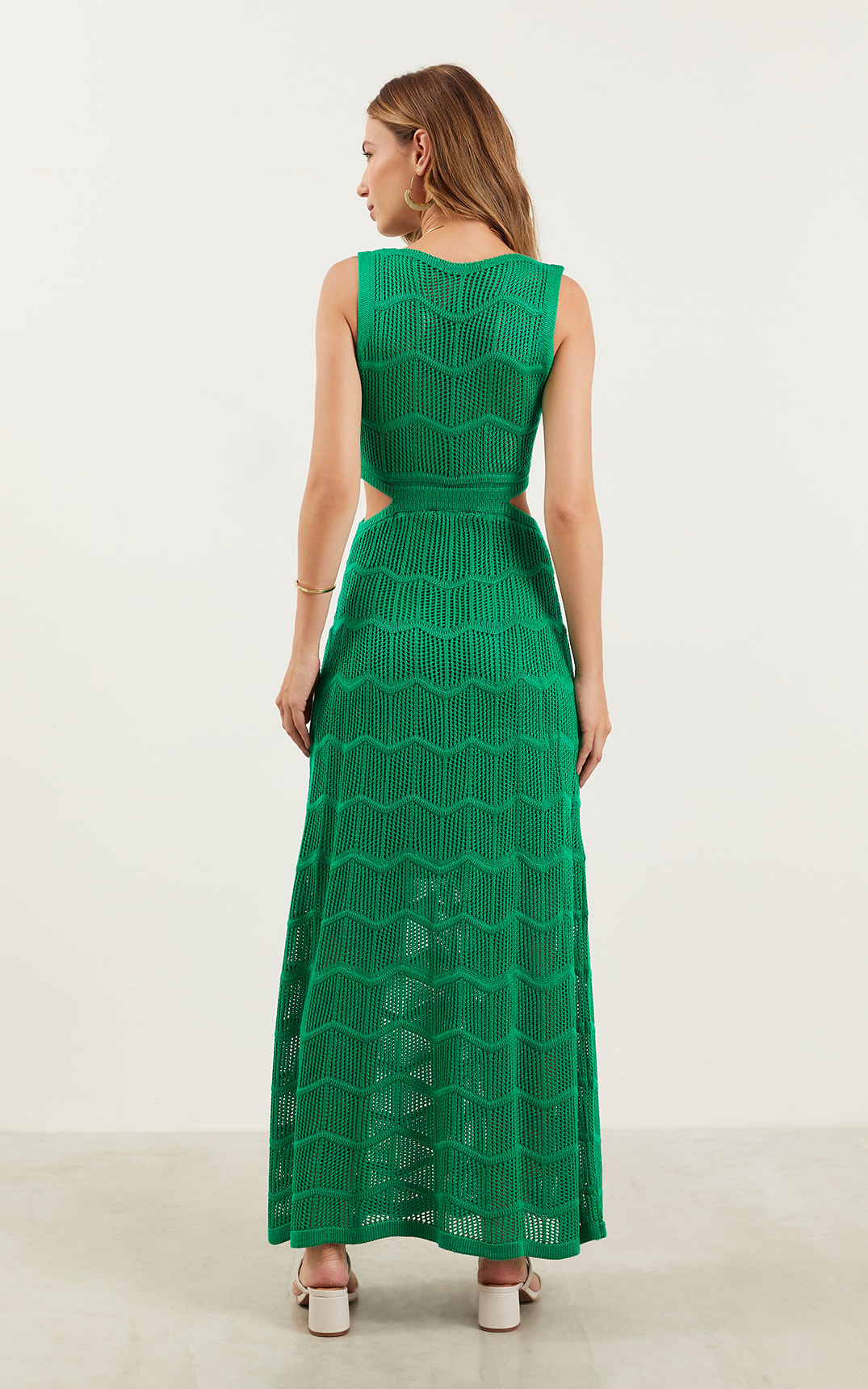 Vestido Tricot Vazado Verde Bandeira