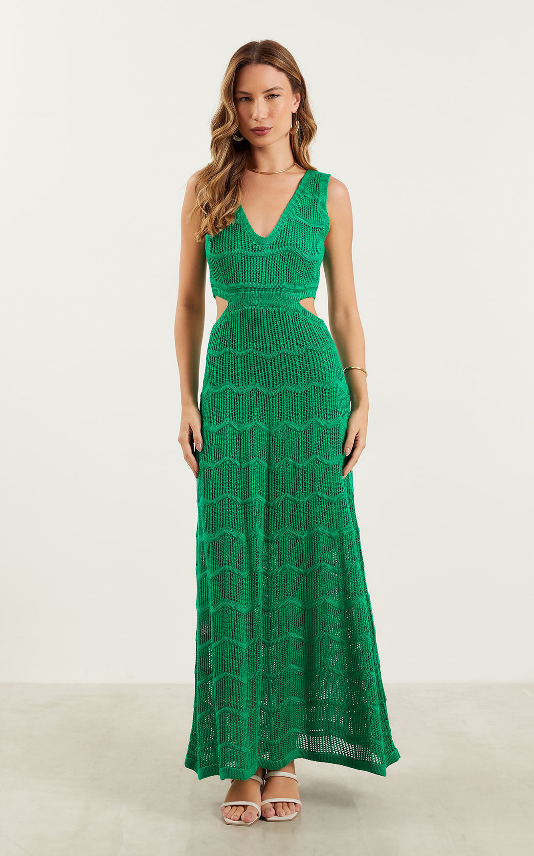 Vestido Tricot Vazado Verde Bandeira