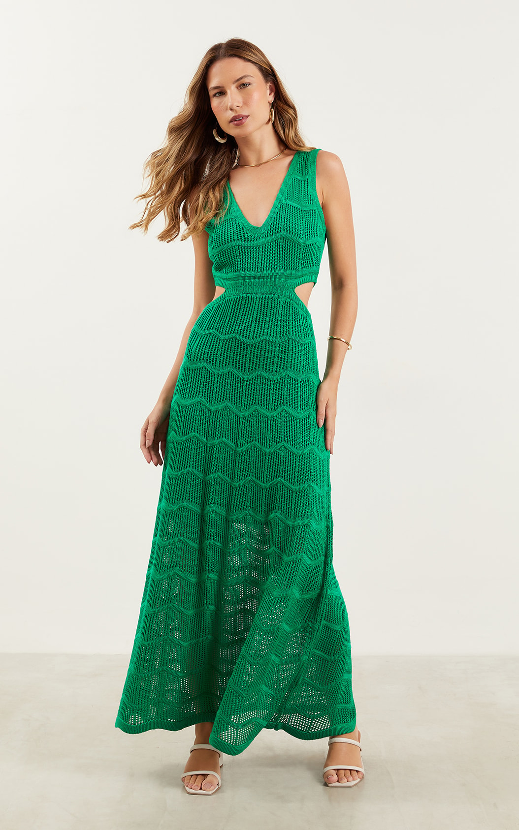 Vestido Tricot Vazado Verde Bandeira