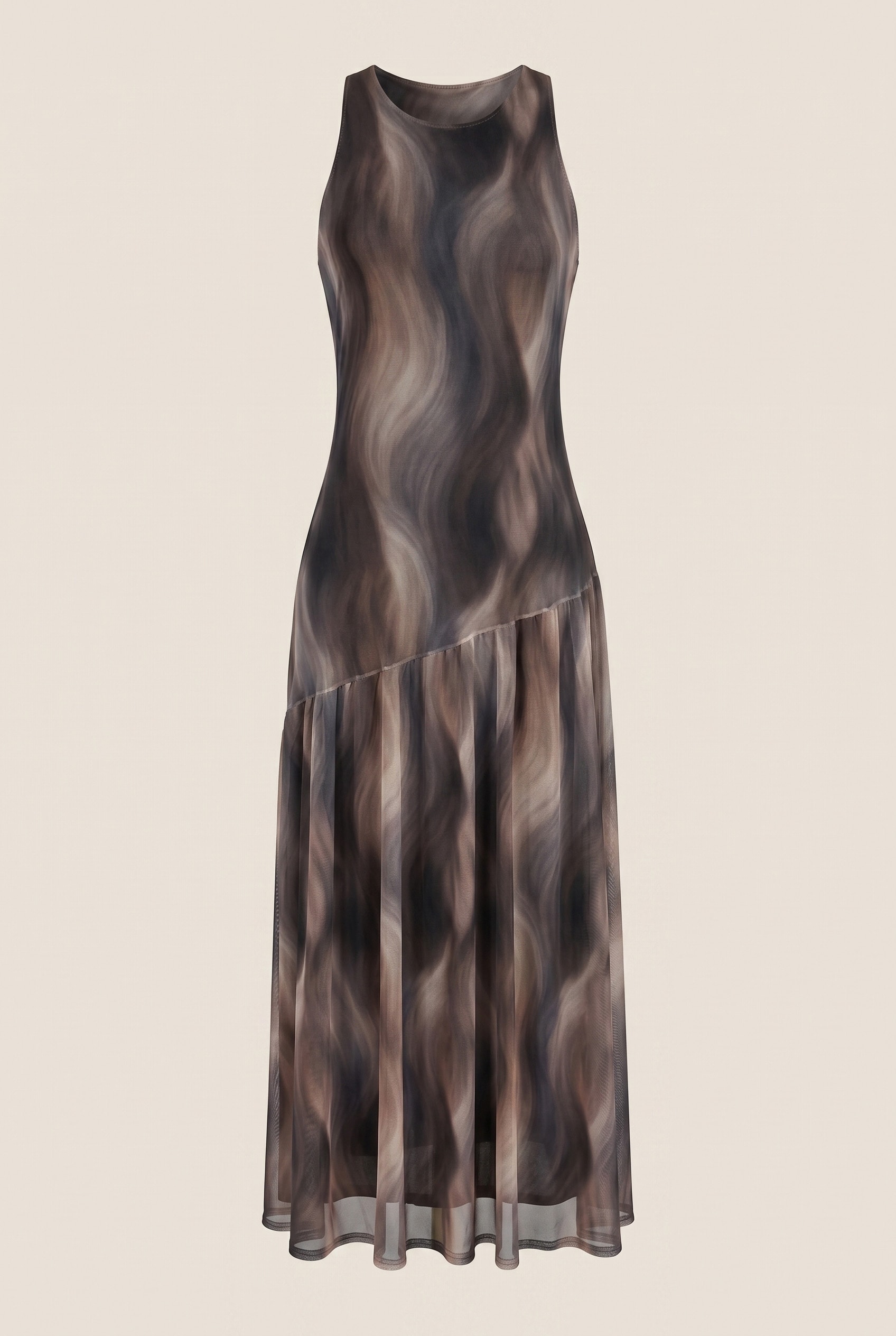 Vestido Tule Assimetrico Stone Marrom