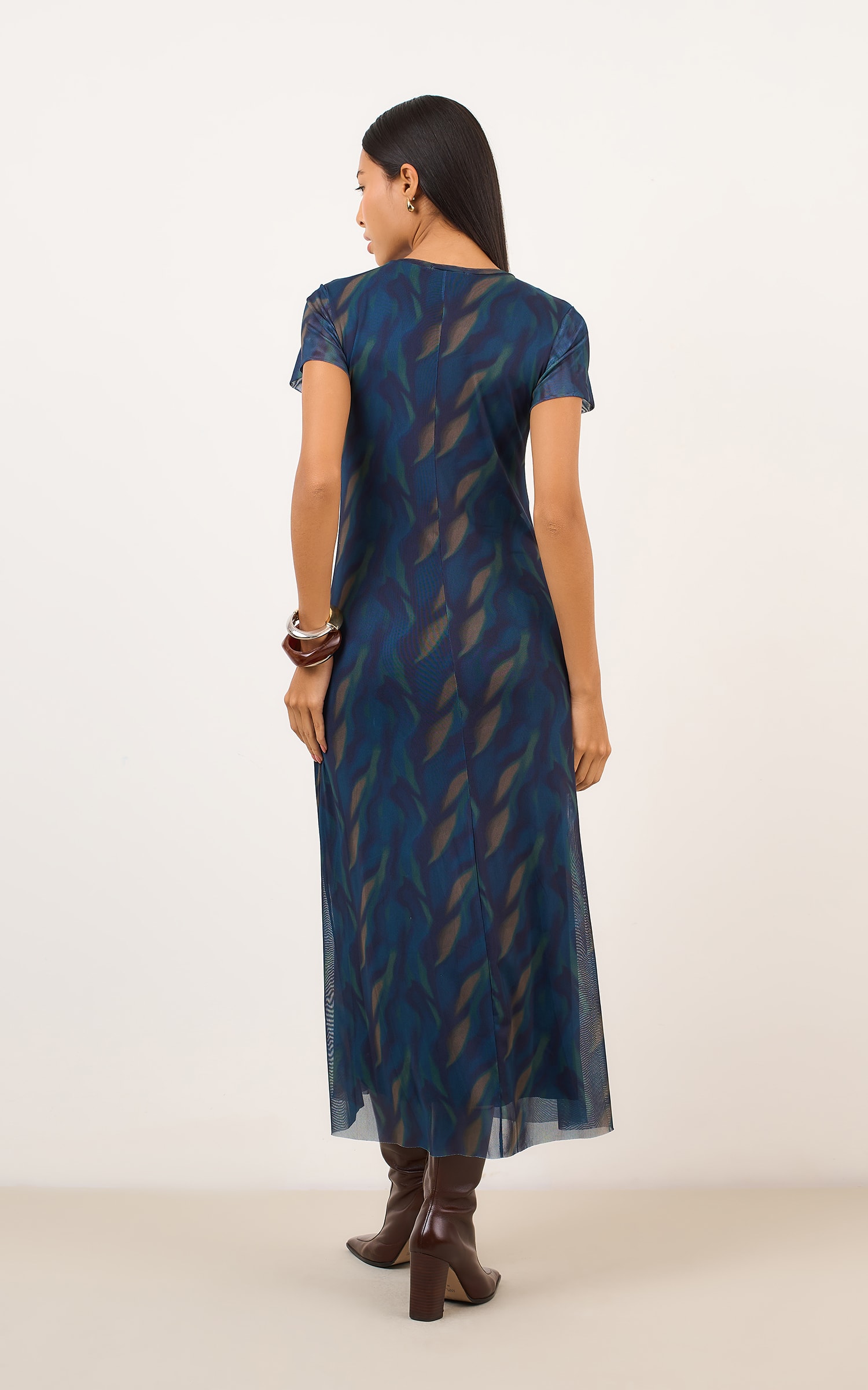 Vestido Tule Estampa Chai Marinho